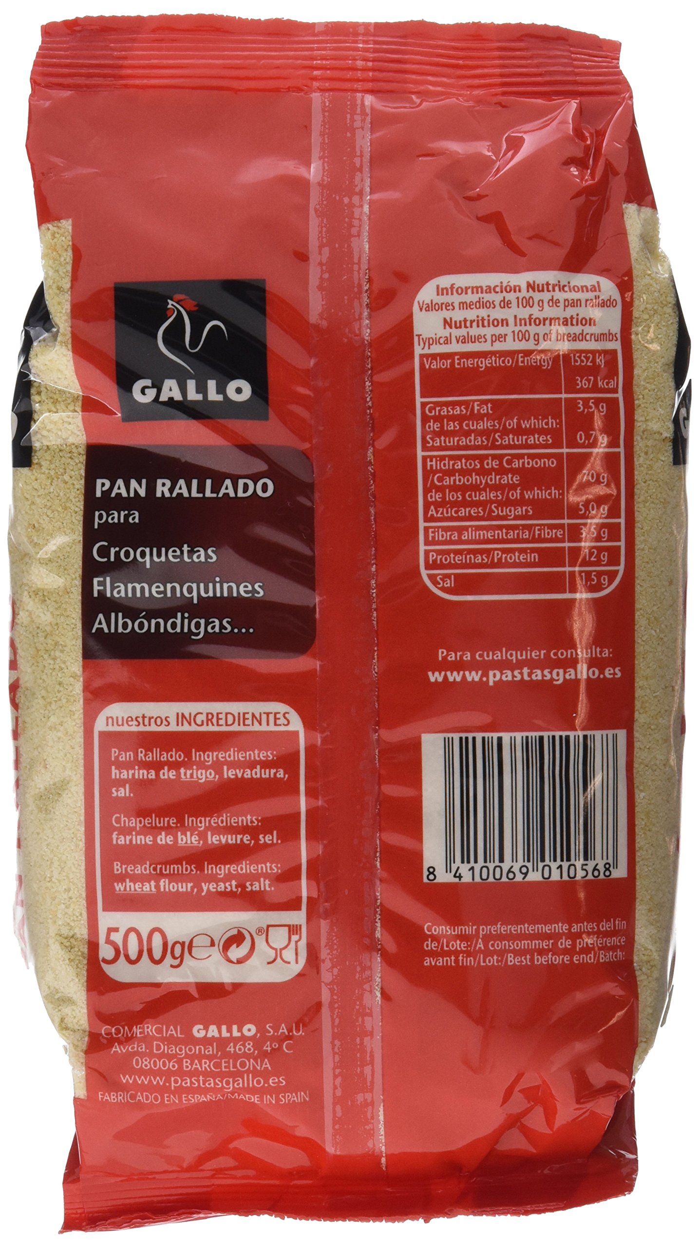 Pastas Gallo Pan Rallado 500 g Pack de 6
