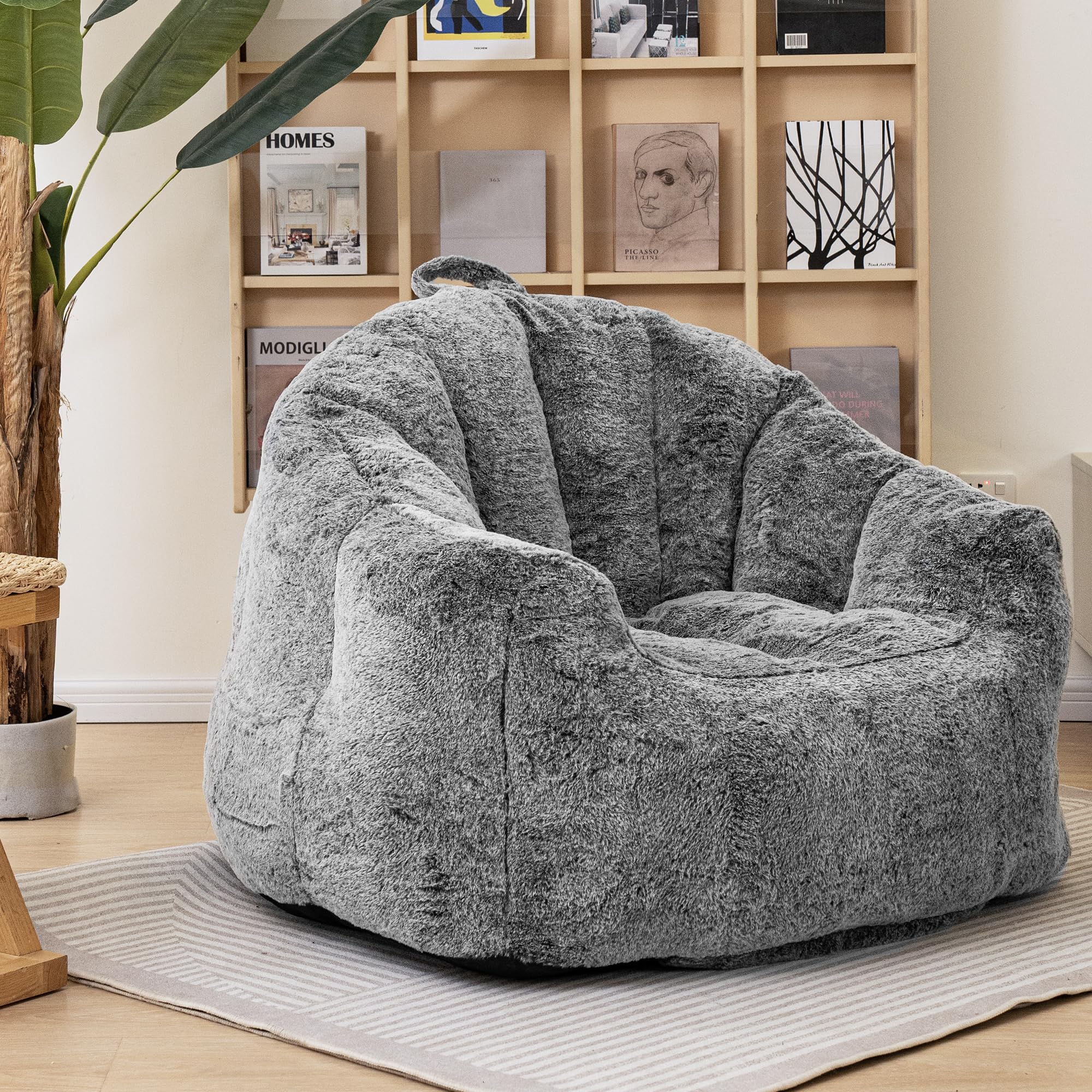 Recaceik Giant Bean Bag Chair Stuffed Bean Bag Couch with Filler Large Living Room Bean Bag Lazy Chair for Adults with Handle Design Armrests for Reading