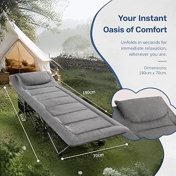 Camp Bed with Mattress & Pillow, 450lbs Heavy Duty Folding Travel Cot