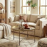 Vista 9 de HOMCOM 24" Round Coffee Table with Hammered Tray Top, Vintage Metal Center Table for Living Room, Bedroom, Side Table, Gold