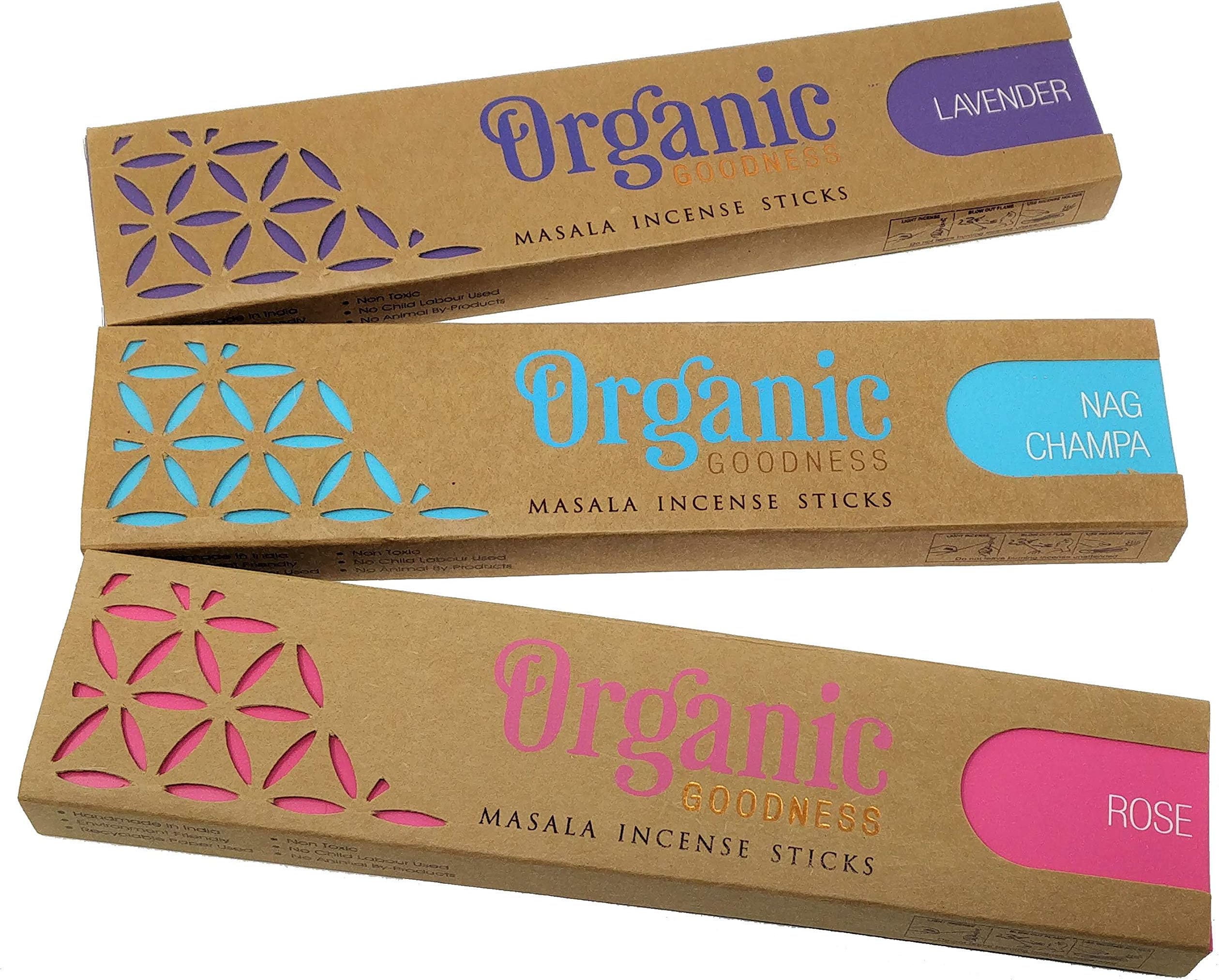 Masala Incense Sticks 3 Pack – Lavender, Nag Champa, Rose – 12 Sticks per Box with JRose Burner – Natural Aromatherapy for Meditation, Relaxation & Home Fragrance