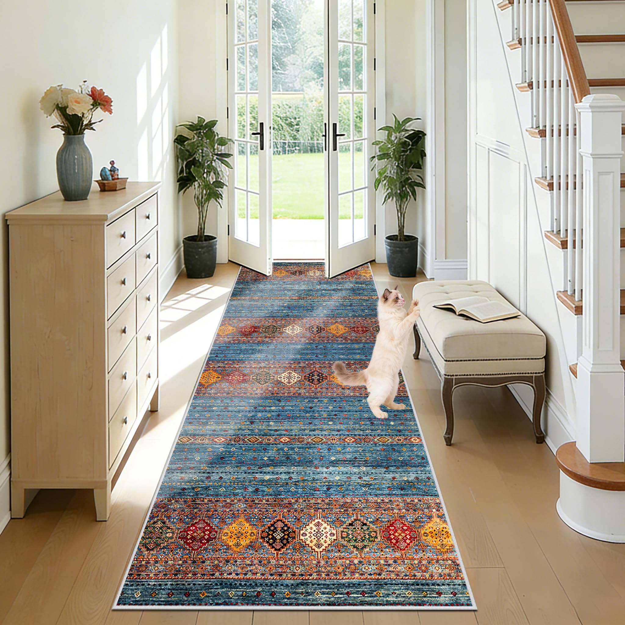 Teppich Läufer Flur rutschfest Waschbarer Küchenläufer Moderne Geometrische Teppichläufer Lang Große Teppiche für Flur, Küche, Wohnzimmer, Büro, Schlafzimmer 70 x 230 cm