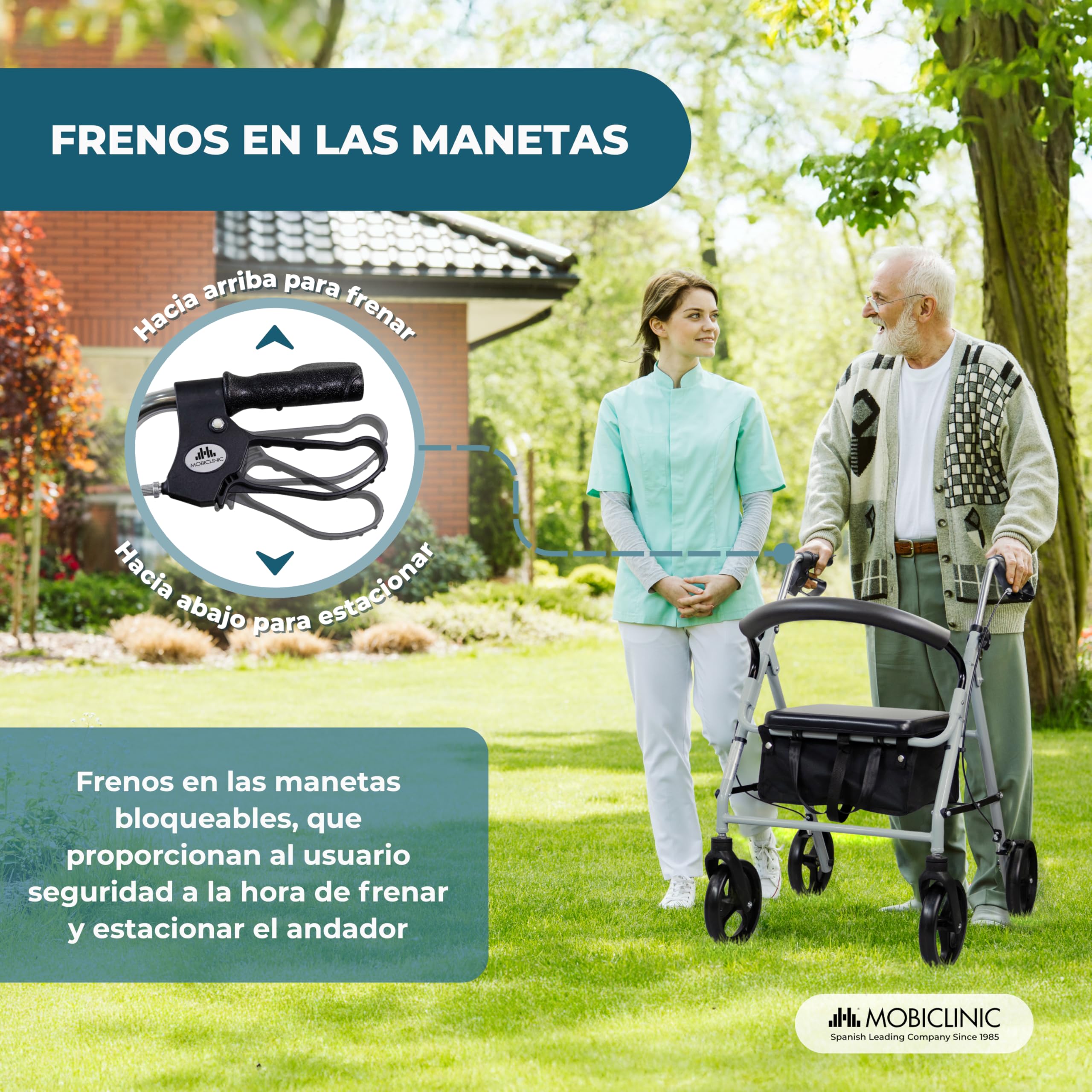 Mobiclinic®, Andador para ancianos, Ruedas grandes calle, Plegable, Con cesta de tela y asiento, Fabricado en aluminio, Ligero, Resistente, Freno manetas, Marca española, Modelo sofía, Gris