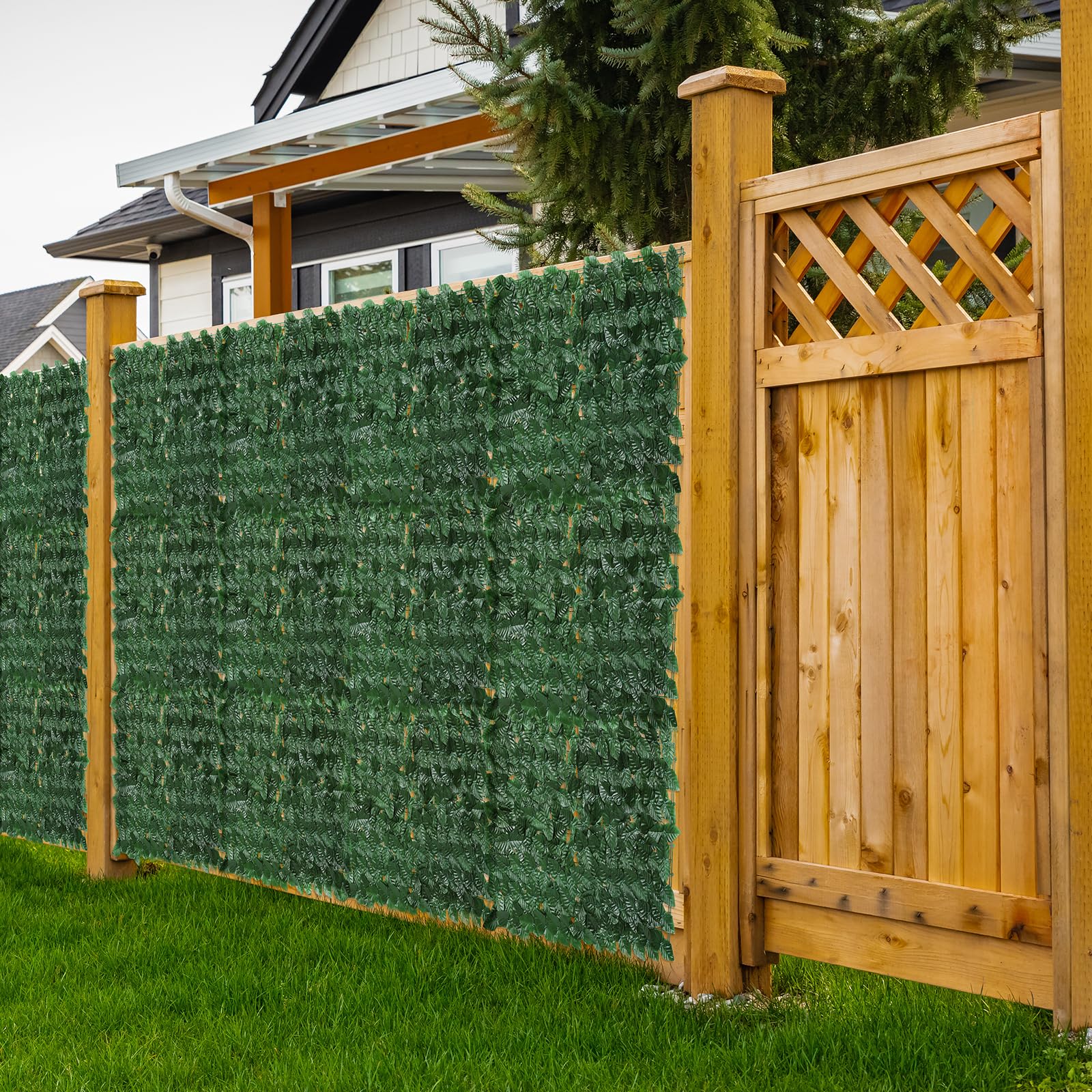 Skcoipsra Artifical Ivy Privacy Fence Screen, 47.2x157.5in(51sqft) Faux Ivy Vine Leaf Grass Wall, Artificial Hedges Greenery Backdrop Wall for Balcony Indoor Outdoor Garden Fence Decor(Green Apple)