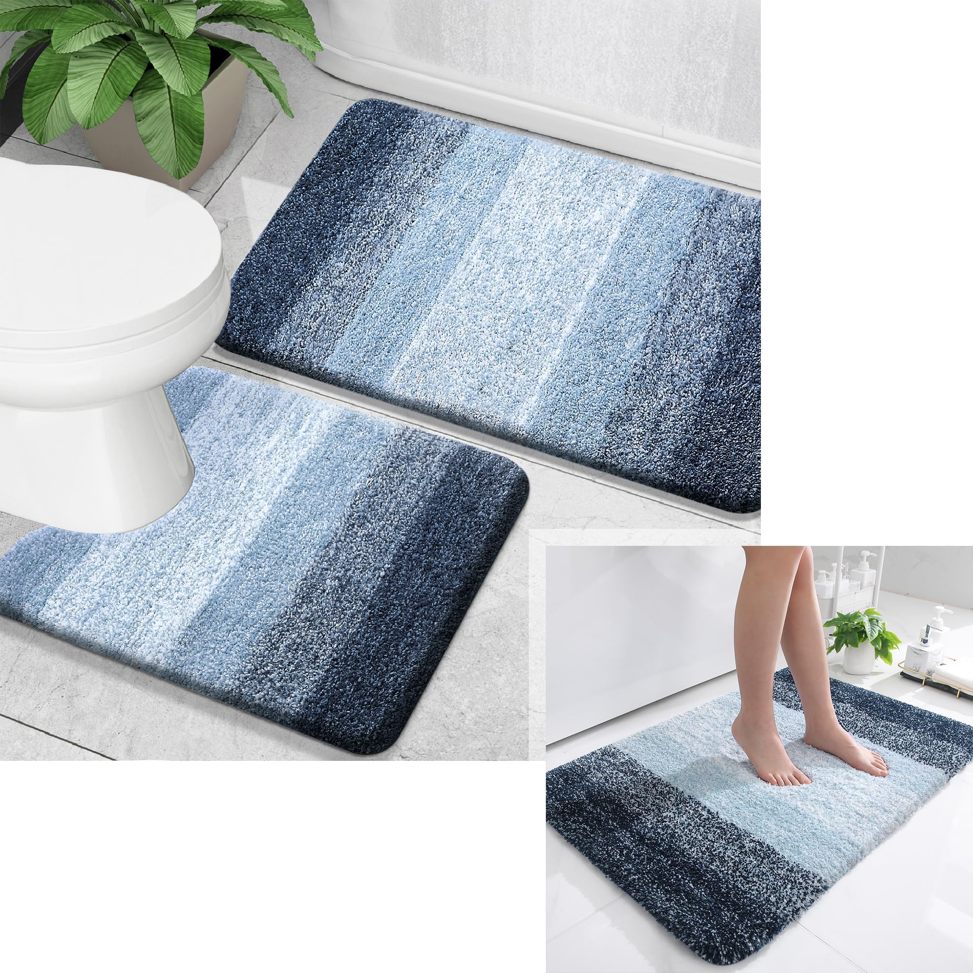 OLANLY Ombre Bath Rug and Bathroom Rugs Sets 2 Piece, Bath