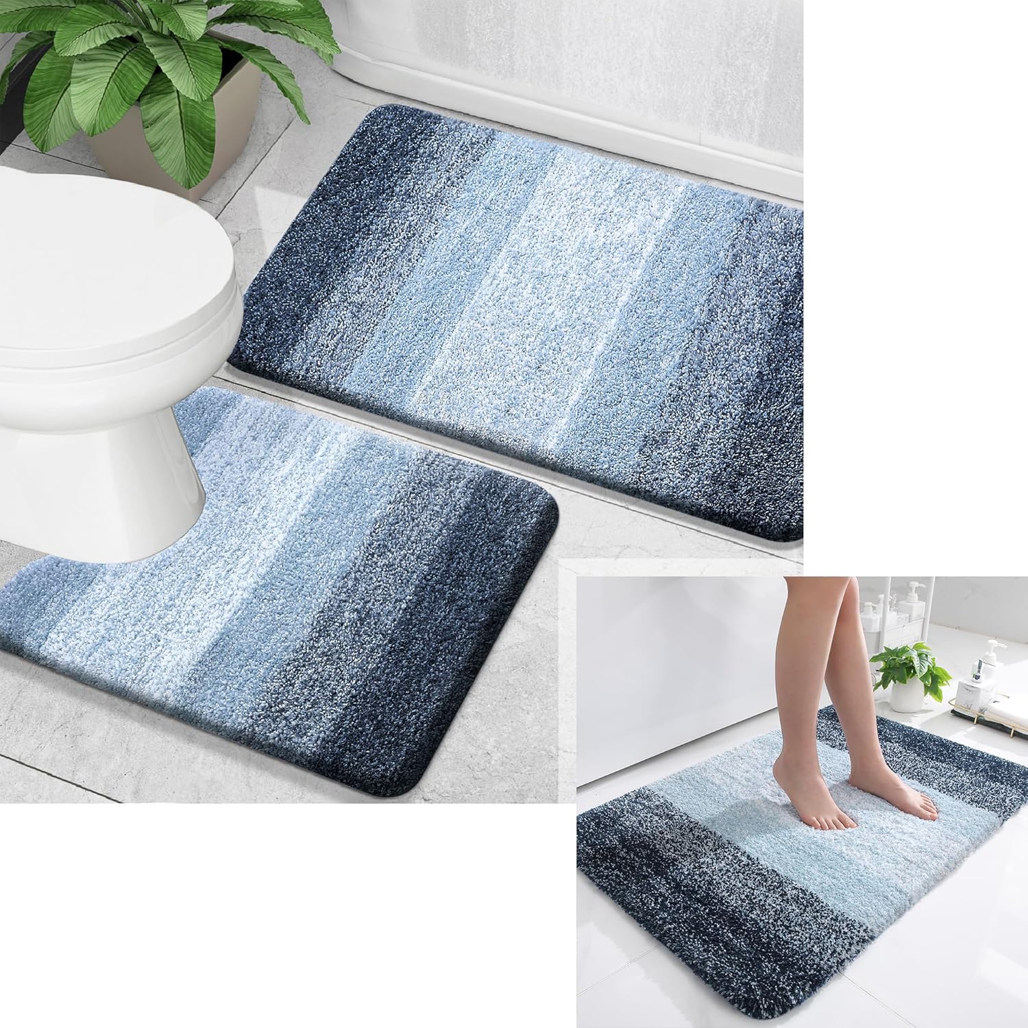 OLANLY Ombre Bath Rug and Bathroom Rugs Sets 2 Piece, Bath