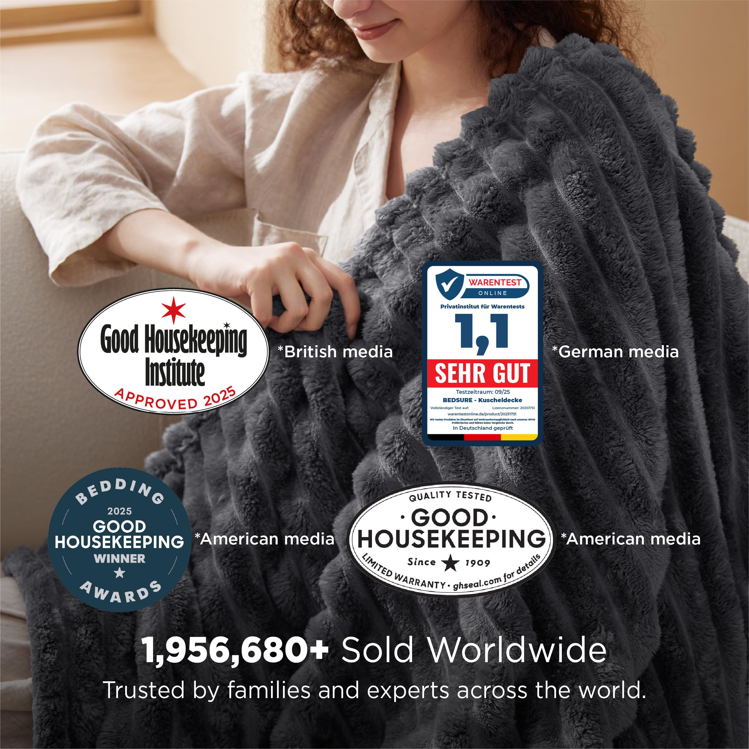 Bedsure Bed Blankets King Size - Fleece Blanket Fluffy Cosy Warm Blankets, Soft Cute Double Size Throw Gifts for Women and Girls, Dark Grey, 230x270 cm - 2