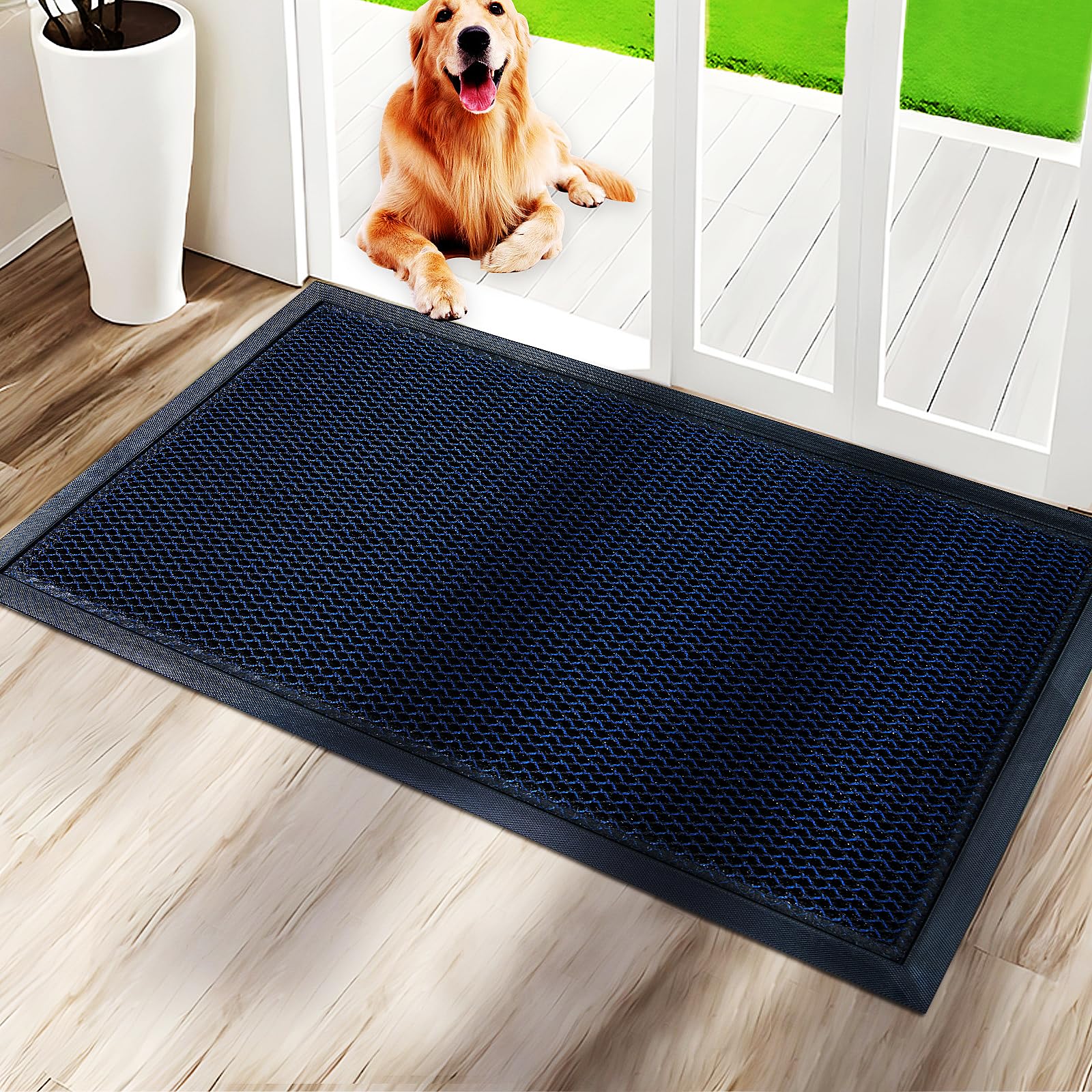 Felpudo de bienvenida mate para puerta delantera, entrada interior y exterior, alfombra azul para exteriores, alfombra antideslizante duradera, alfombra de entrada para interiores y