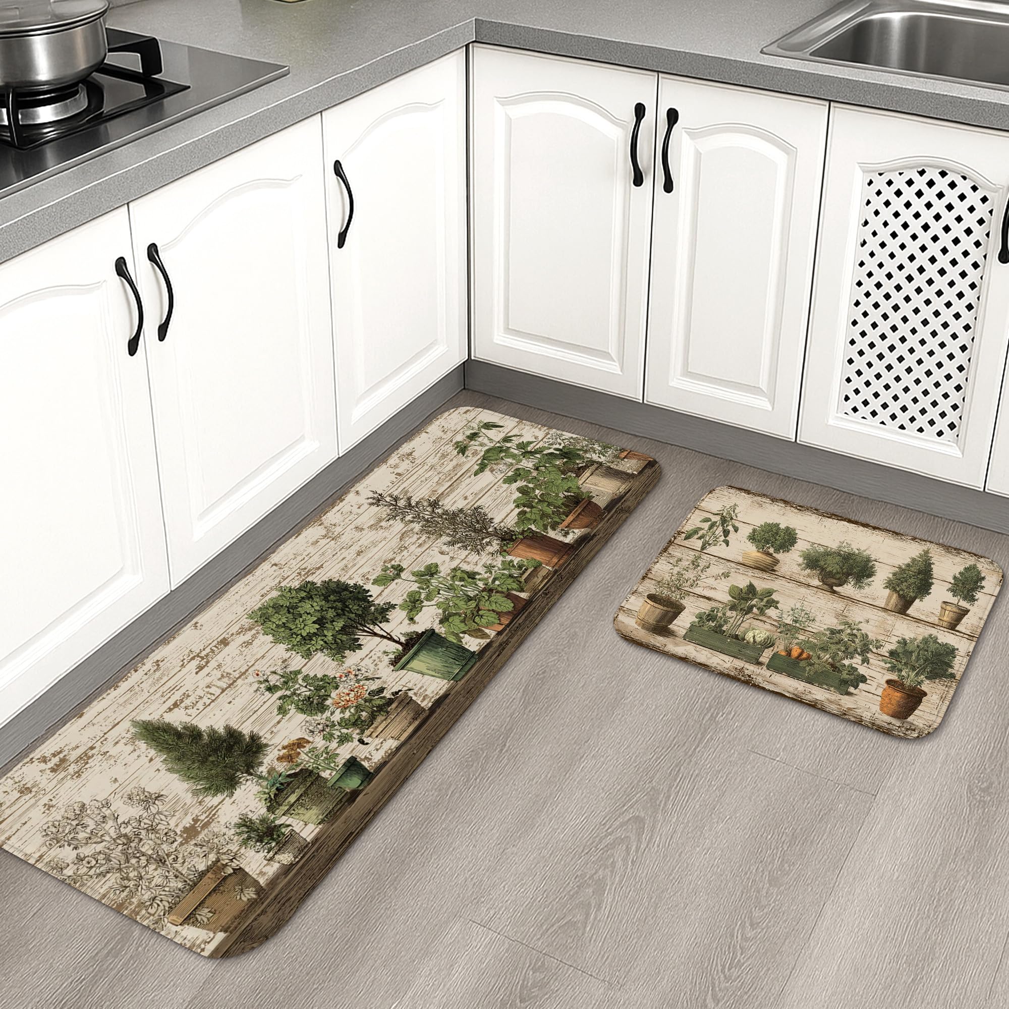 Tapis de cuisine botanique vintage pour habiller le sol de la buanderie