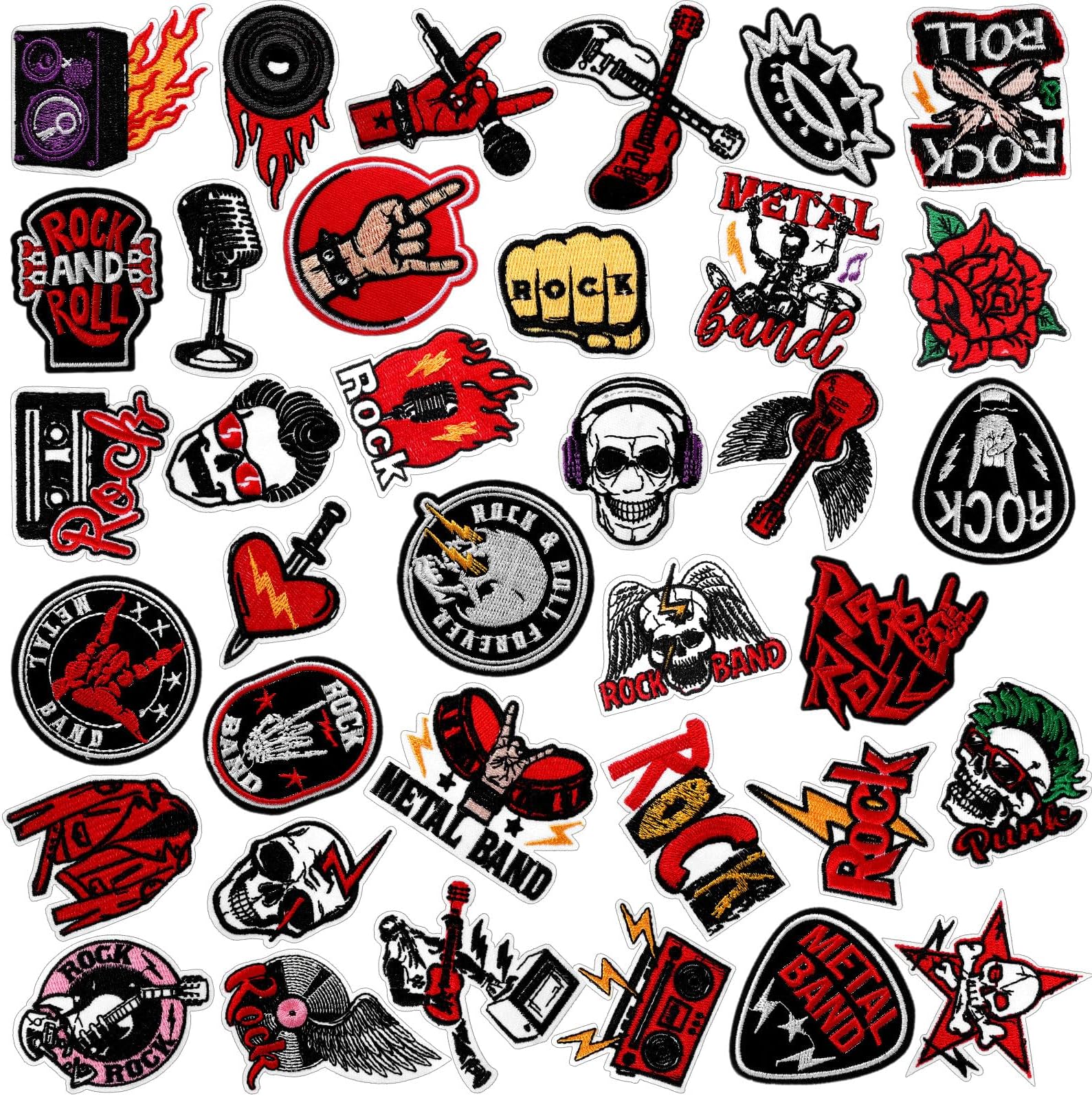 Lyrow 72 Pcs Punk Embroidered Iron on Patches Goth Rock Band Sew on Patches Applique Repair Decorative DIY Crafts Gift for Clothes Backpack Trucker Hat Jacket Jeans Accessories, 36 Styles