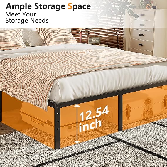 VINGLI 14 Inch Full Bed Frame, Heavy Duty Metal Platform, No Box Spring Needed, Steel Slat Support, Easy Assembly, Noise-Free, 12 inch Underbed Storage Space, Black