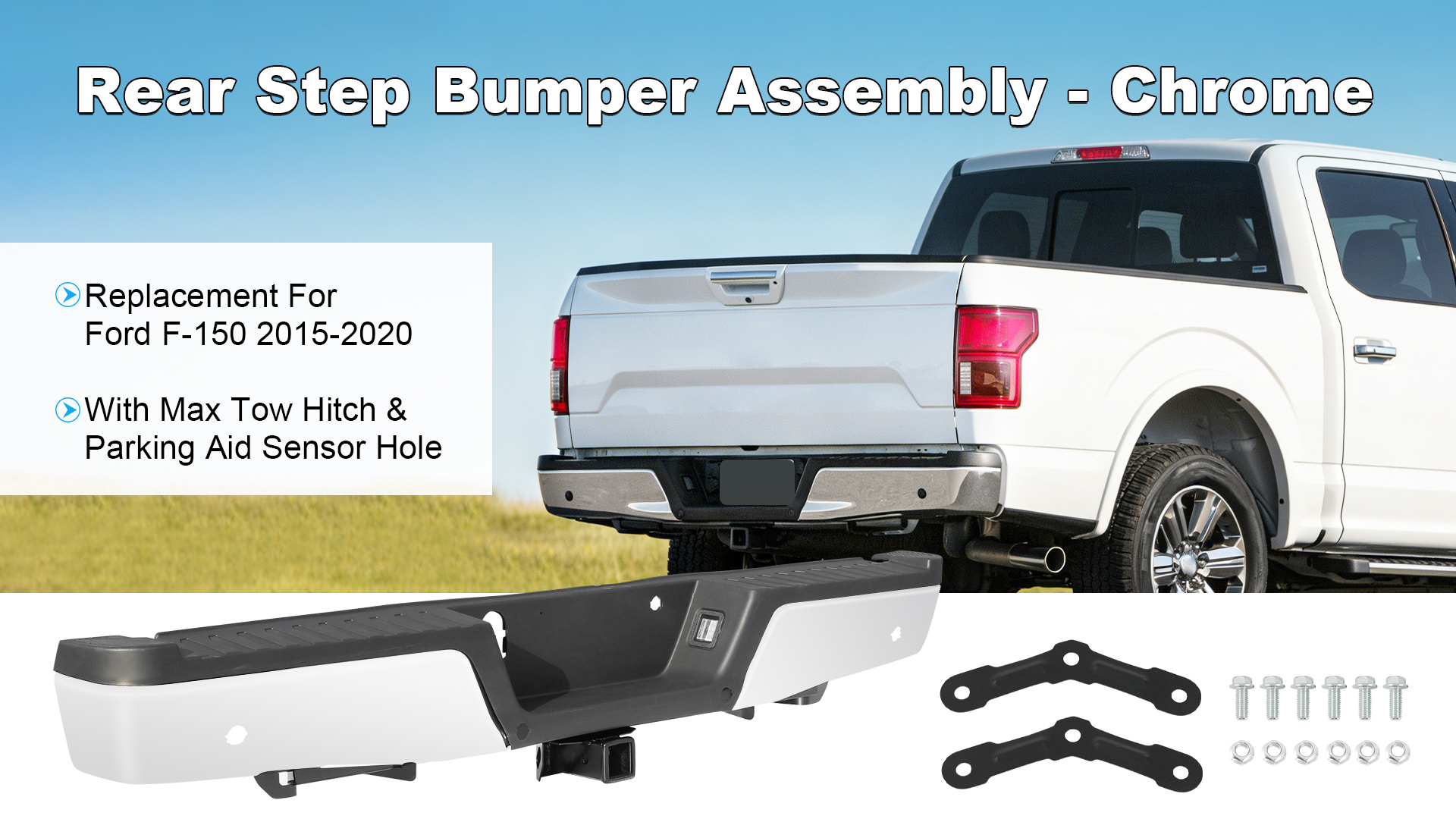 Amazon.com: Steel Rear Step Bumper Assembly Chrome Replacement For