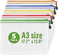 Juzari 5 Pack A3 Mesh Zipper Pouch Bags 17.7x12.6in - Large Puzzle Game Storage Organizers, Water-Resistant Travel Zip Pouches
