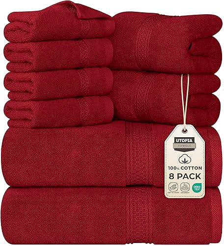 Vista 81 de Utopia Towels - Juego de toallas de 8 piezas, 2 toallas de baño, 2 toallas de mano y 4 para la cara, 100 % algodón hilado en anillo, 600 GSM