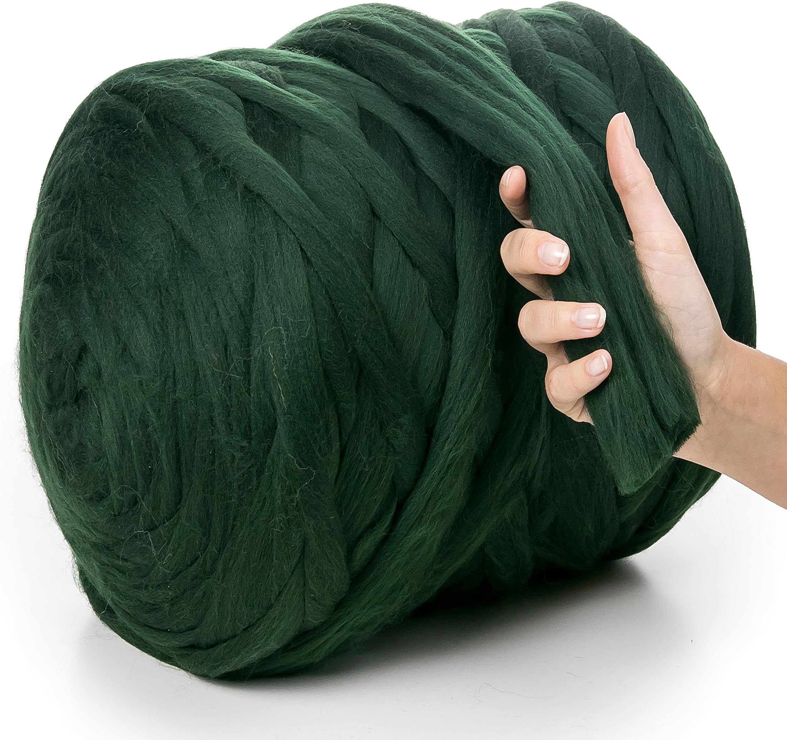 MeriWoolArt 100% Merino Wool Chunky Yarn Super Soft 25 Micron Extra Thick | 4-5 cm |, Hand Knitting, Blanket, Throw, Scarves, Roving, Spinning, Felting (Dark Green, 1Kg)