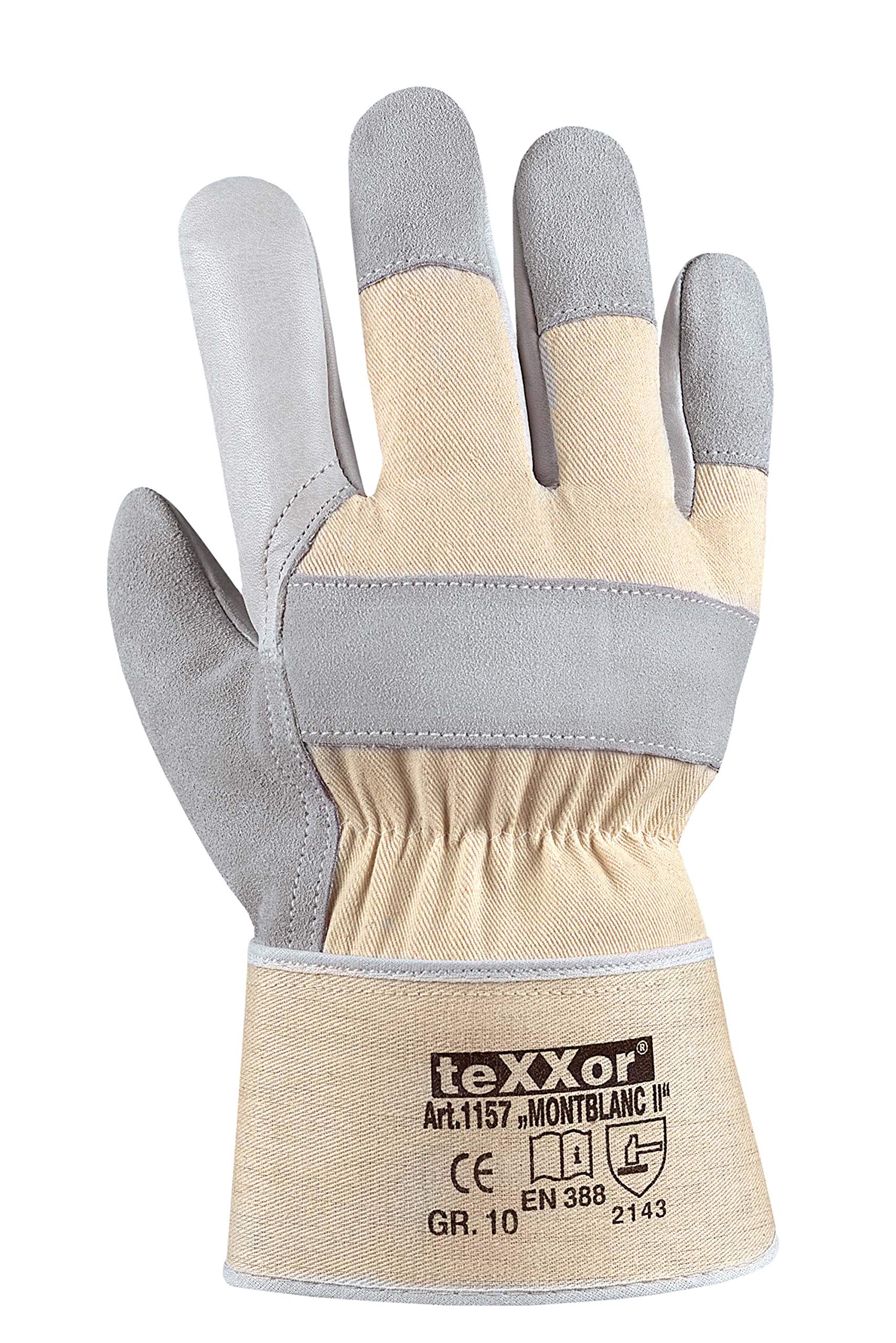 (120 Paar) teXXor Handschuhe Rindvollleder-Handschuhe MONTBLANC II 120 x Leder Natur/Drell weiß 10