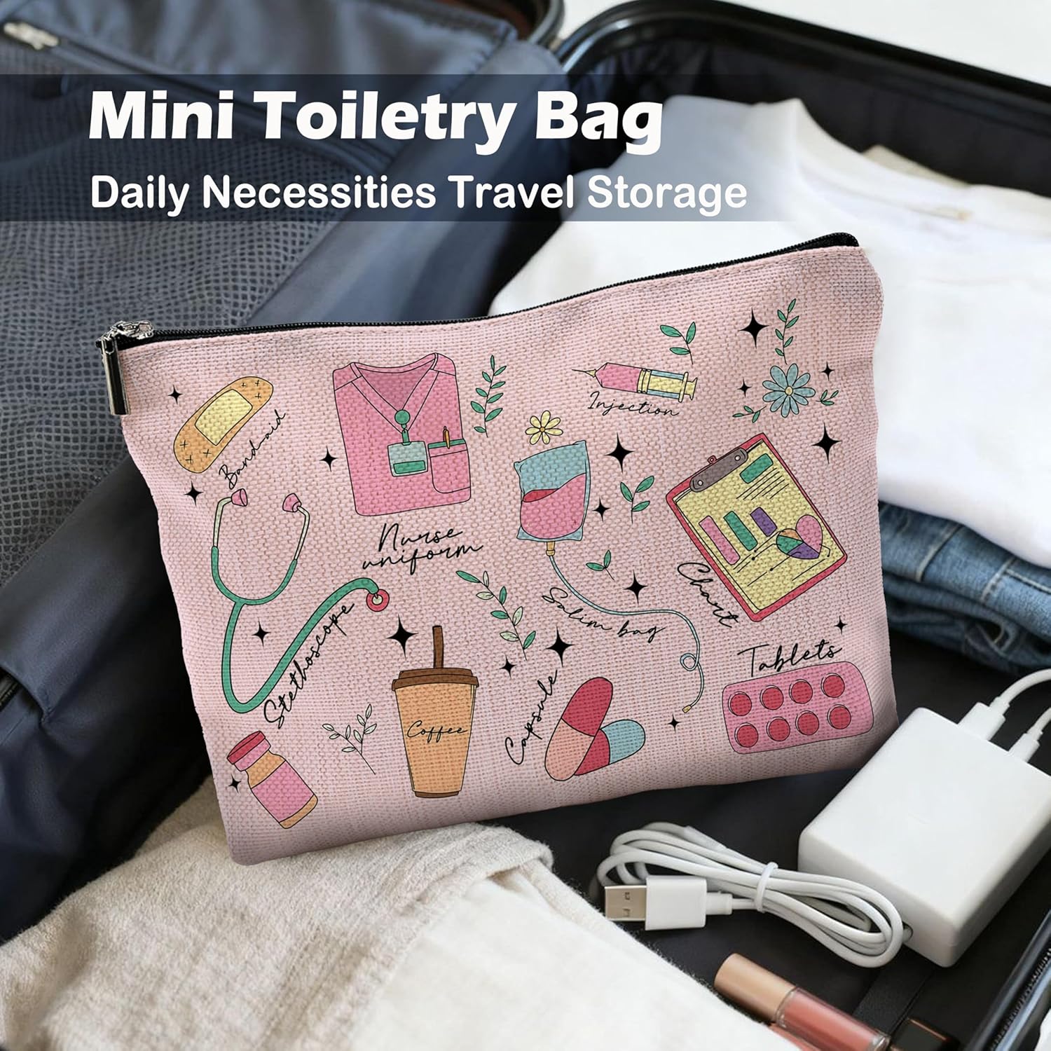 Pink Nurse Makeup Bag, Nurse Appreciation Gifts Cosmetic Bags Toiletry Bag for Women, Nursing Supplies for Nurses, Medical Nursing Makeup Pouch - Image 5