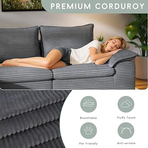 Miniatura 6 de Sofás seccionales de 104 pulgadas para sala de estar, sofá modular en forma de L con diván, sofás de pana sin hueso con asiento profundo, sofá