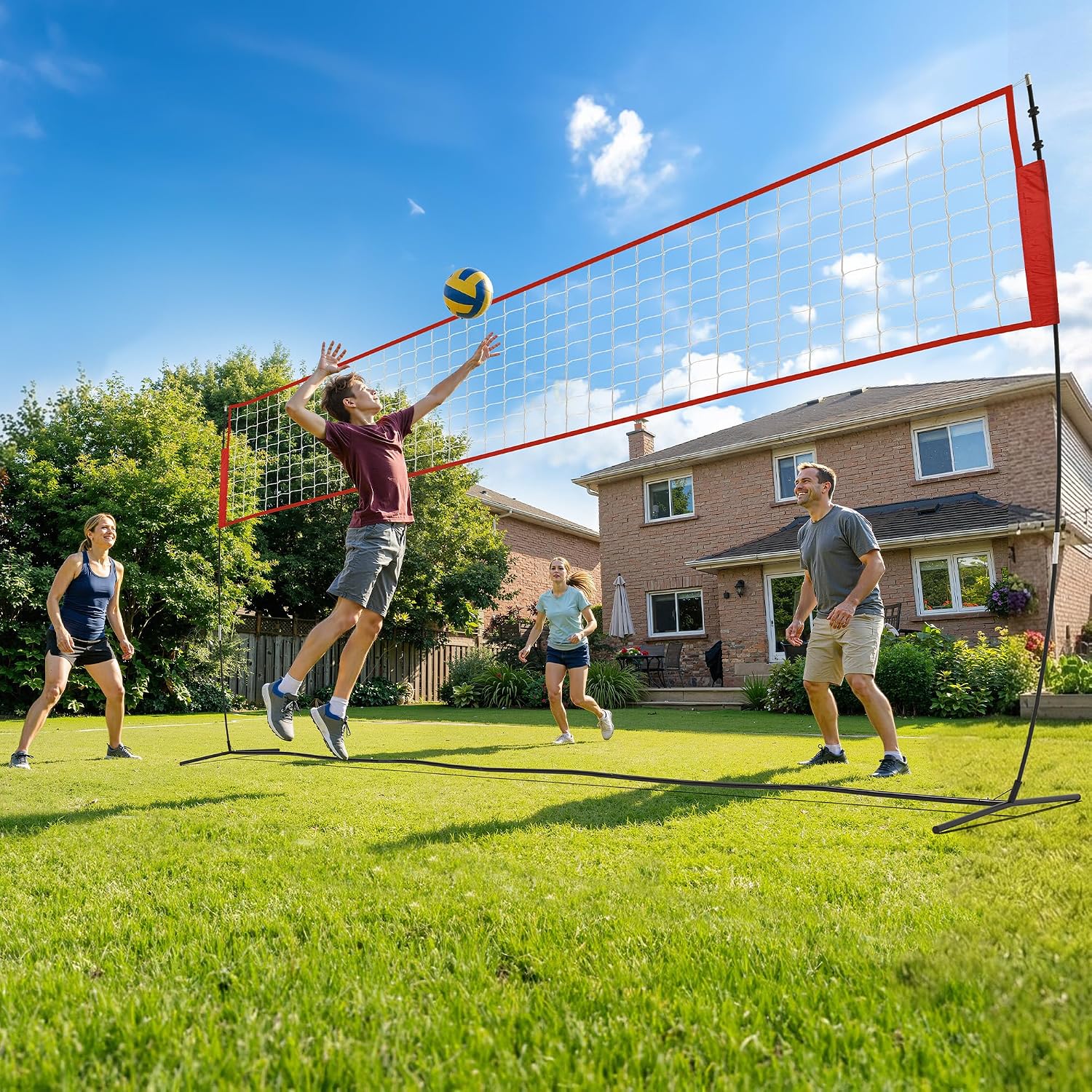 Volleyball Net Set 12FT / 20FT, Portable Volleyball Net with Adjustable Height, Backyard Practice and Group Play