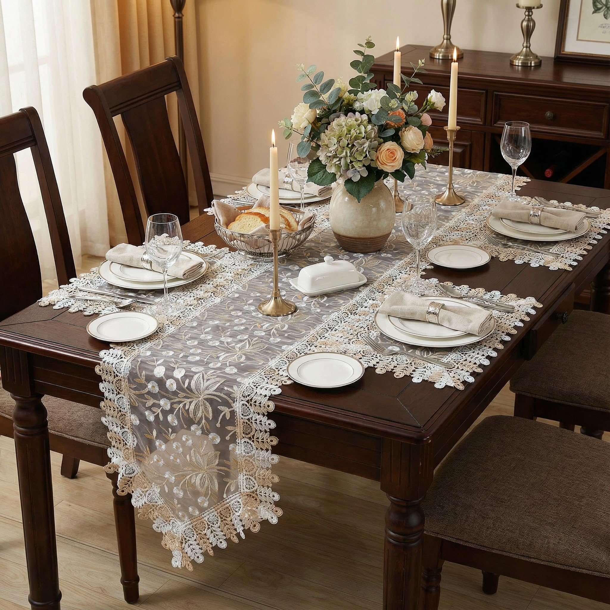 Lace Placemats - Elegant Embroidered Table Decor -6 Lace Placemats - Elegant Embroidered Table Decor -6