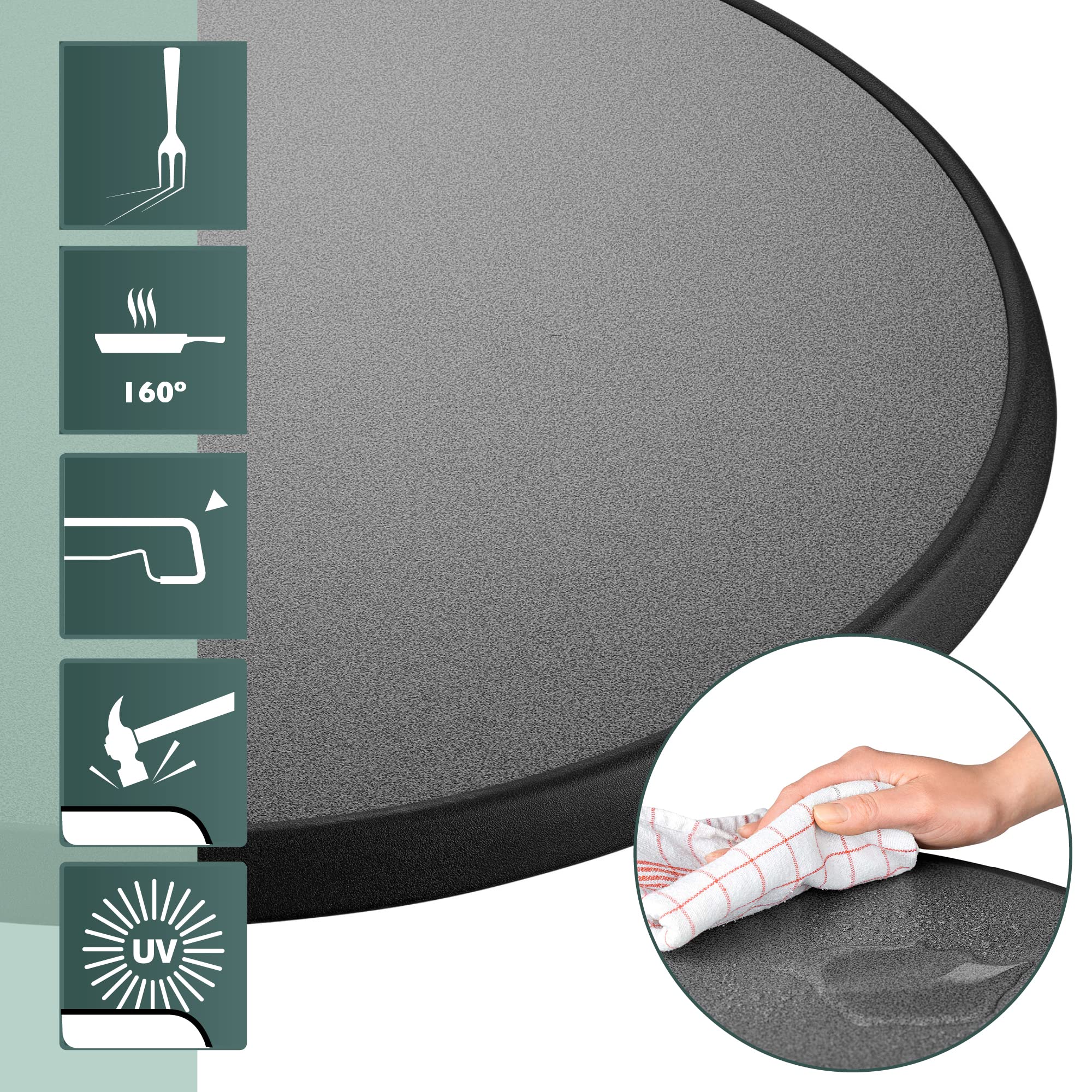 Beautissu Bistrotisch Outdoor Rund Wetterfest Made in Germany Balkontisch | Ø60cm 70cm hoch Anthrazit Gartentisch Beistelltisch Stehtisch Balkon Klein Garten runder Emma