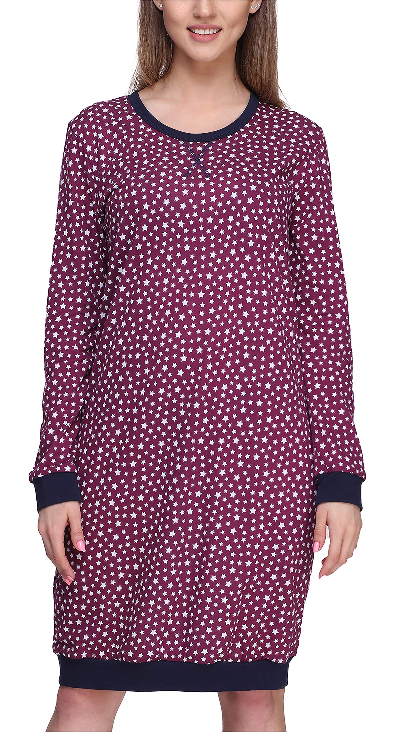 Merry Style Damen Nachthemd Langarm aus Baumwolle MS10-180