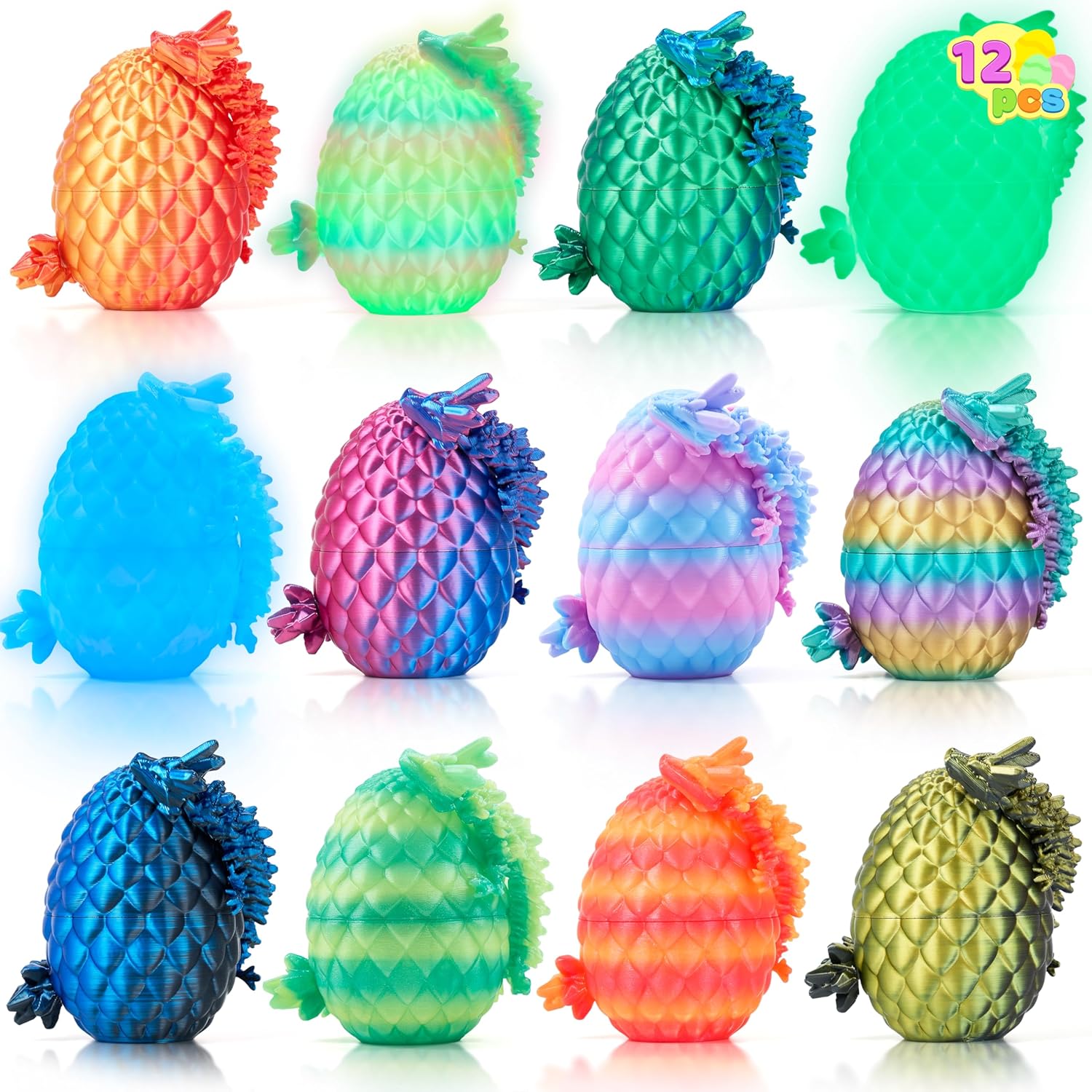 Photo 1 of  JOYIN 12 Pcs 3D Printed Dragon Eggs with Colorful Dragon Inside, Magic Articulated Toys, Basket Stuffers for Boys & Girls, Easter Theme Party Favors, Easter Egg Hunt, Classroom Prize Supplies Gifts 