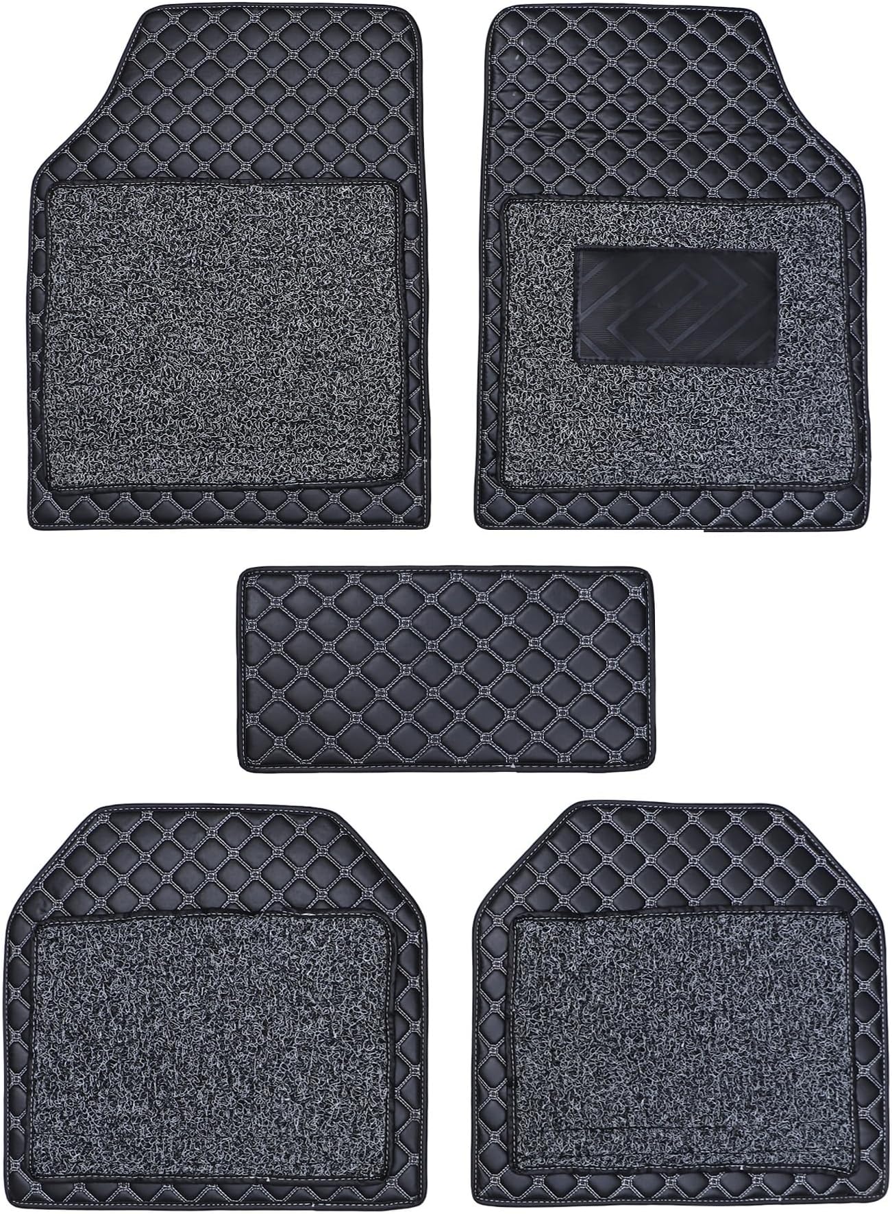 CARNEST 7D Car Floor Mats Compatible with -Creta (2015-2019) All Model, Set of 5 Pcs, 100% Waterproof Luxury Leather Triple-Stitch Car Foot Mat with Detachable Grass, Black