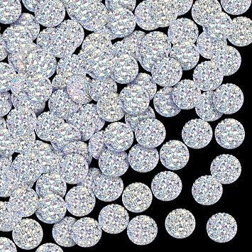 OIIKI 200PCS 16MM AB Clear Round Diamonte Flatback Embellishments for DIY | Shiny Faceted Resin Cabochon Rhinestone Trims, Circular Faux Crystal Gemstone DIY Crafts Decorations for Jewelry, Clothing