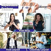 Vista 4 de Kaptron 2 cordones para teléfono celular correa universal ajustable para teléfono y correa de muñeca, con 2 clips de langosta y 2 parches de correa