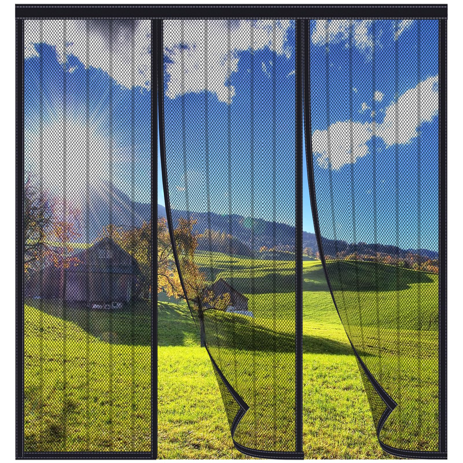 FYHDSH Magnetic Fly Insect Screen Door, Sliding Double Door Fly Screen, Double Door Screen Curtain for Sliding Door with Powerful Magnets and Full Frame Magic Tape, Keep Fly Bug Out Black-C-250x280cm โ image 1