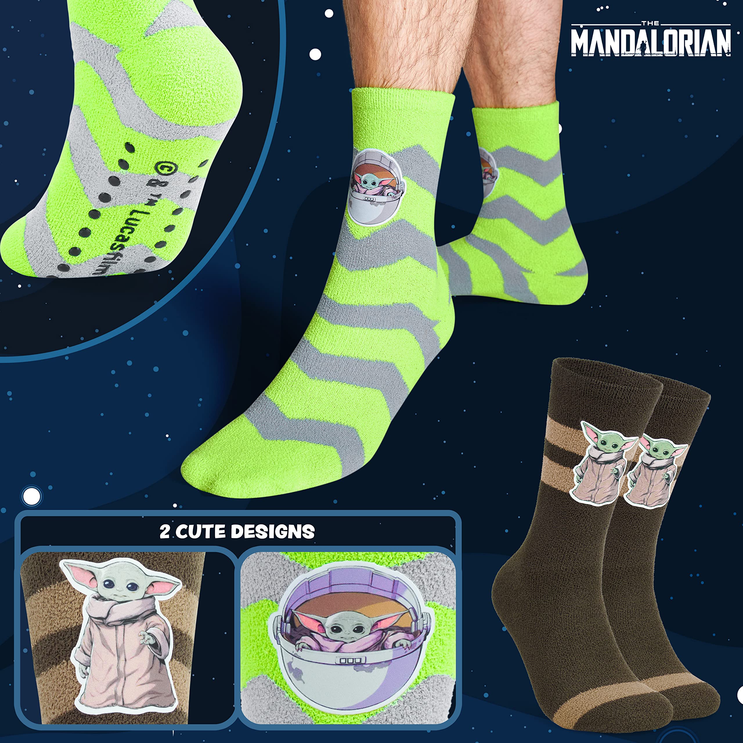 Disney The Mandalorian Calcetines Antideslizantes Hombre, Pack de 2, Baby Yoda Regalo