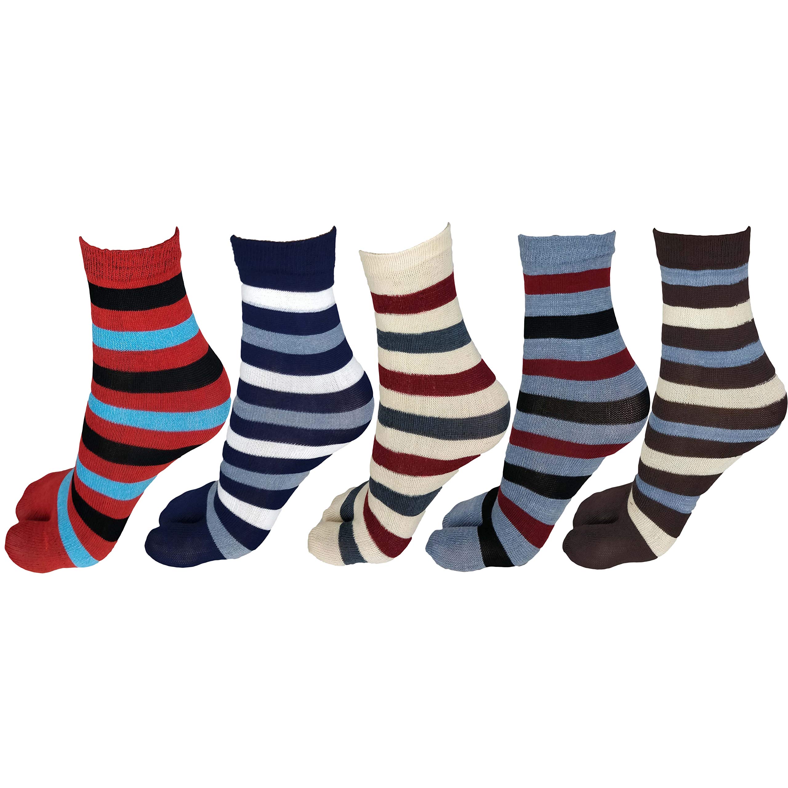Women Cotton Multi Color Stripes Thumb Socks Pack of 5 Pairs-image-39