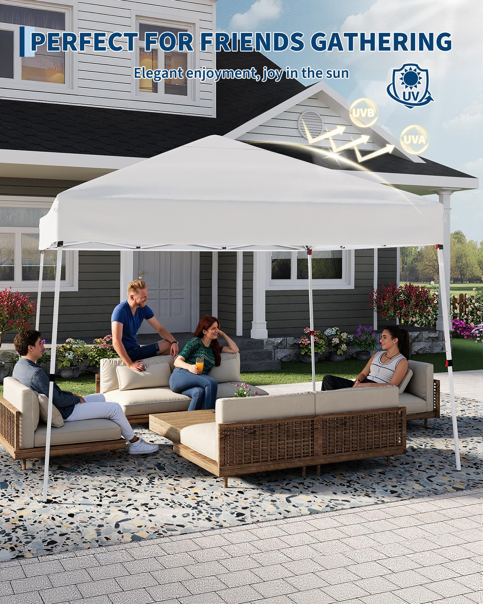 canopy tent, garvee 12x12 ft pop up canopy outdoor instant tent slant legs with carrying bag, portable gazebo shelter for patio deck garden beach - 10x10 ft canopy cover