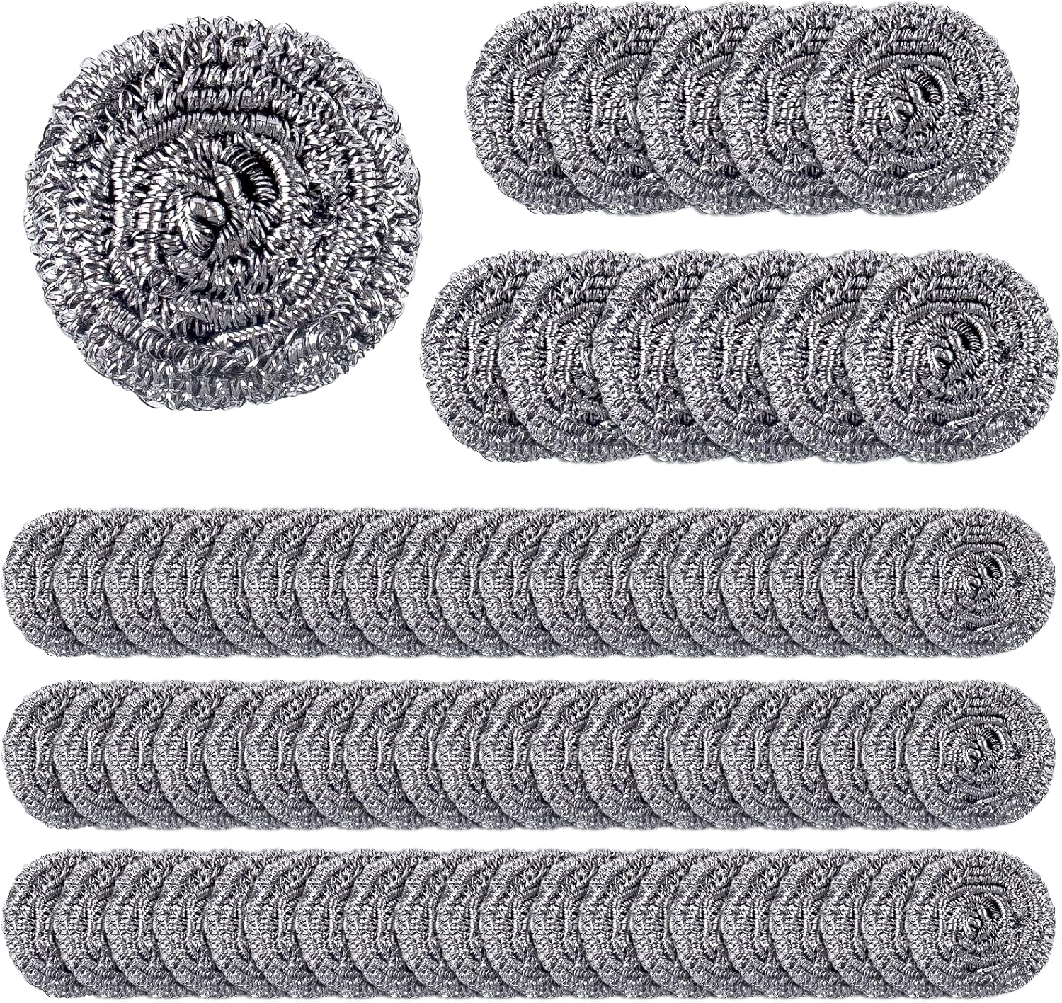 72 Pieces Stainless Steel Scrubber Bulk Steel Wool Scrubber Metal Sponge Wire Scouring Pad Heavy Duty Clean Dish Pot Pan and Oven for Kitchen, Bathrooms, and More