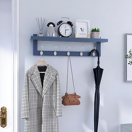 Miniatura 3 de SMIBUY Ganchos para abrigos con estante montado en la pared, perchero de entrada de 29.2 pulgadas para pared, estante colgante de bambú con 5
