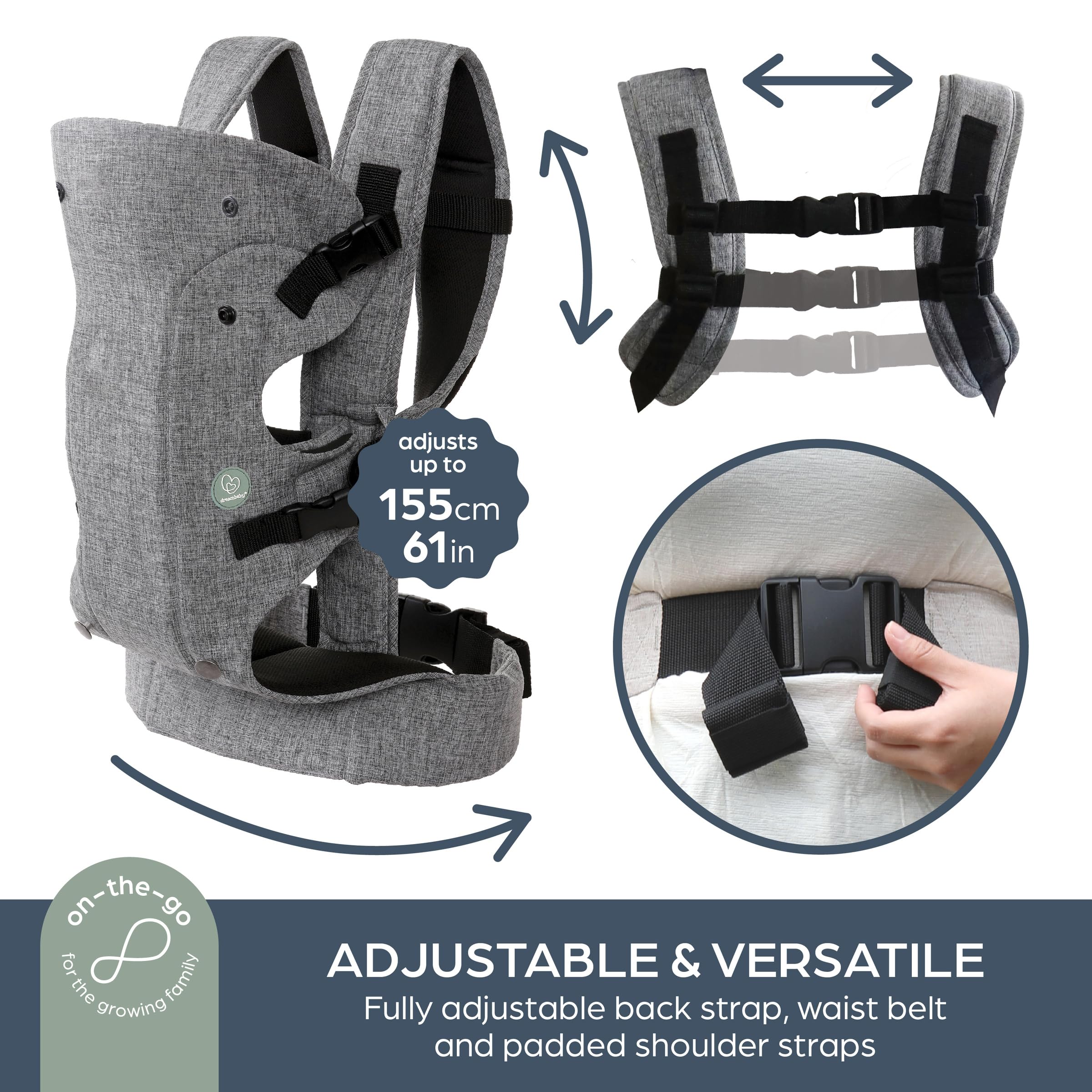 Dreambaby Journey Adjustable 3-in-1 Baby Carrier for Newborn to Toddler up to 15kg - Comfortable, Versatile & Ergonomic for Mum or Dad — view 3