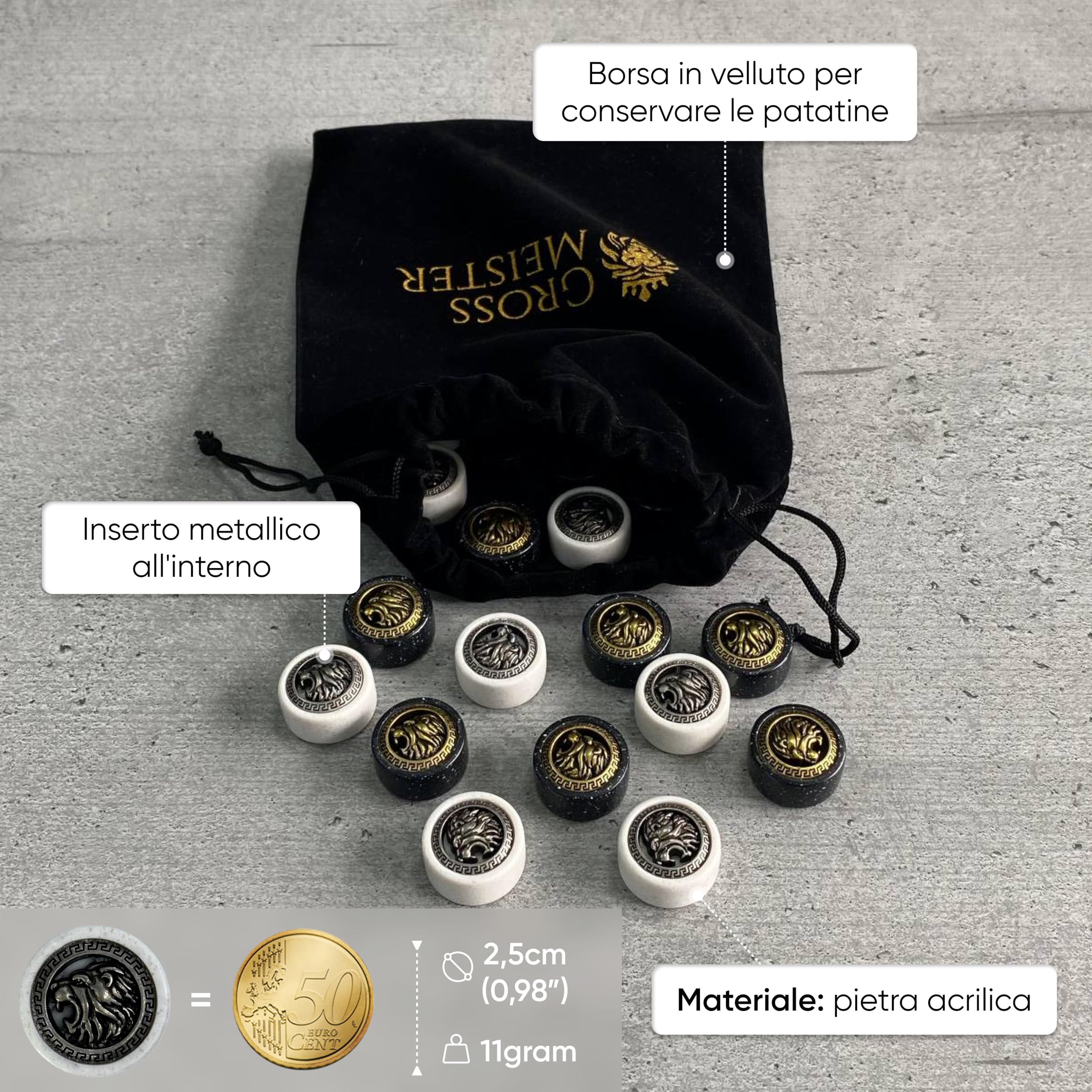 Giochi di alta qualità per backgammon, 30 pietre da gioco in acrilico fatte a mano con base in feltro e nucleo in metallo, set di ricambio per giochi da tavolo, design elegante in bianco