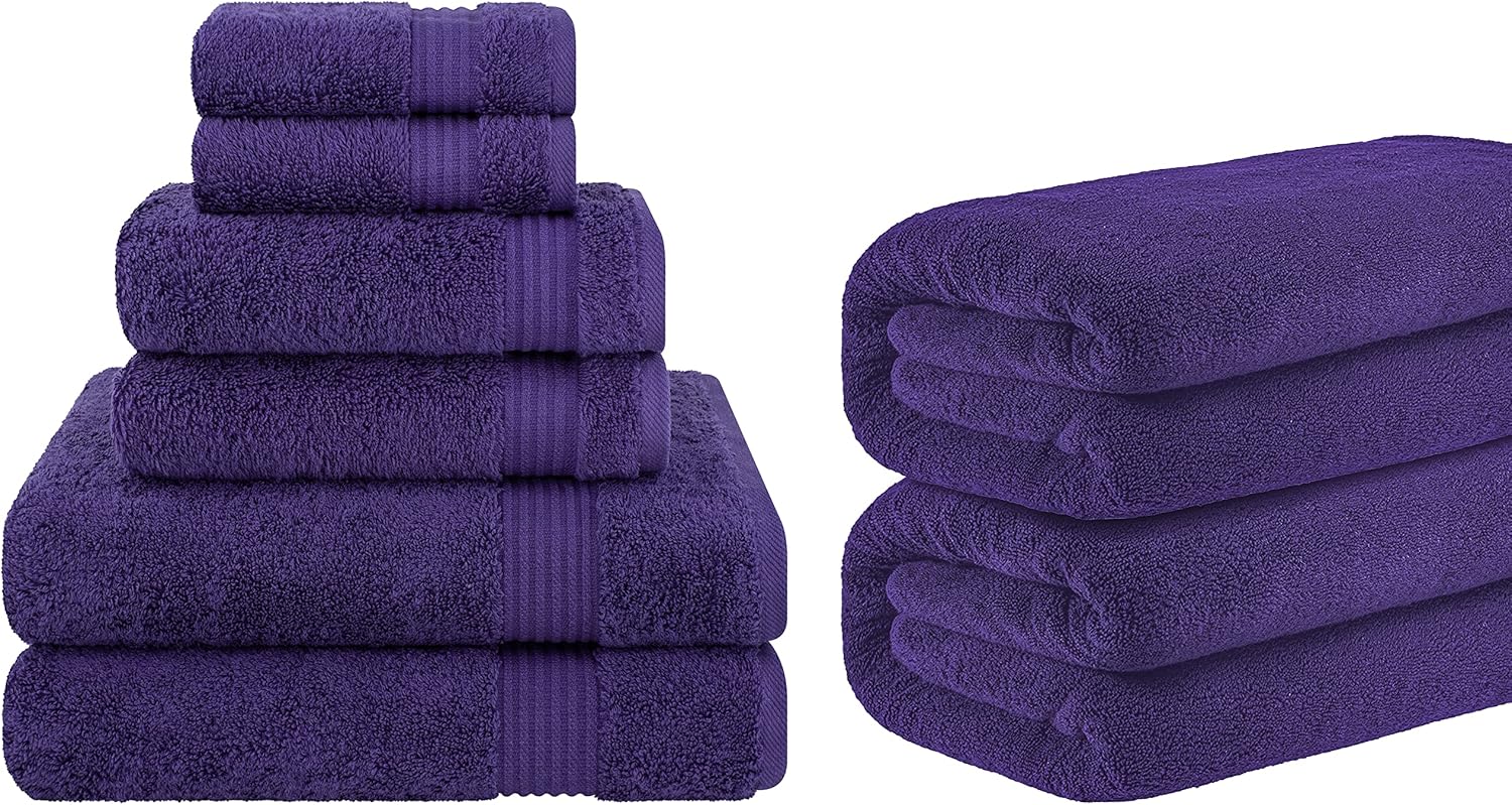Cotton Paradise, 6 Piece Towel Set and 2 Piece 40"x80" Oversized Bath Sheet Bundle