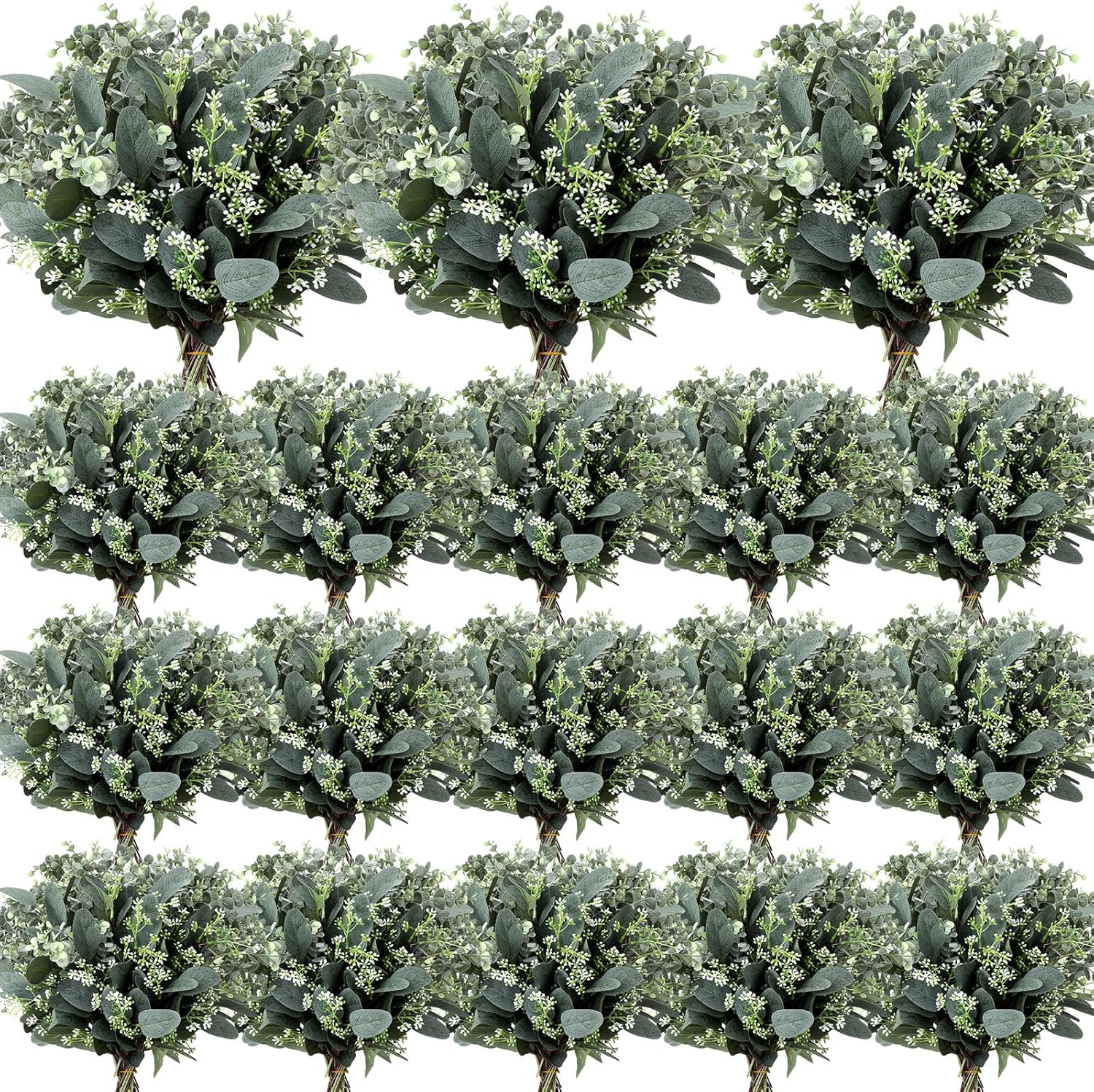 Janinka Mixed Eucalyptus Leaves Stems Bulk with White Seeds Artificial Silver Dollar Leaves Sprays Faux Oval for Wreath Garland Floral Bouquets Arrangement Wedding Greenery Decoration(120)