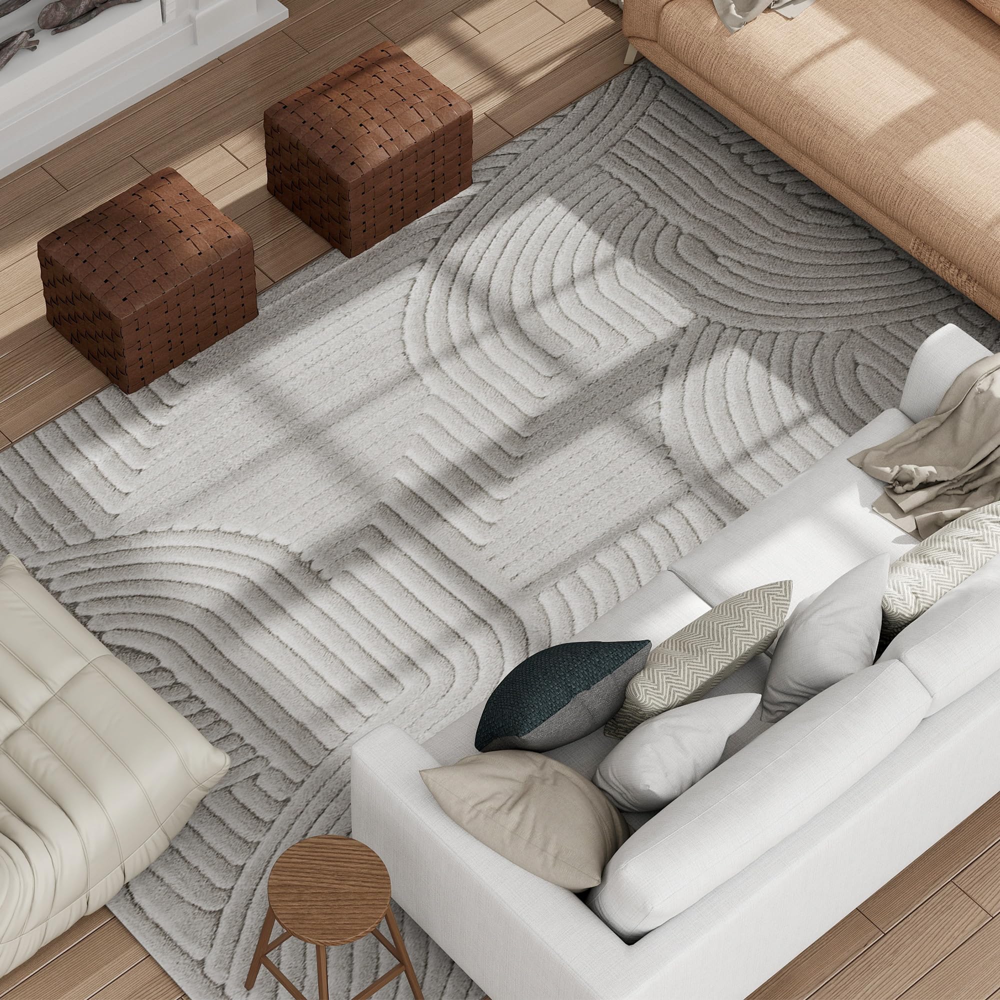 HOMCOM Alfombra Salón 230x160 cm Alfombra Pelo Corto Estilo Moderno Gris | Base Antideslizante, Tejida a Máquina, Tapete, Sala de Estar, Dormitorio, Comedor