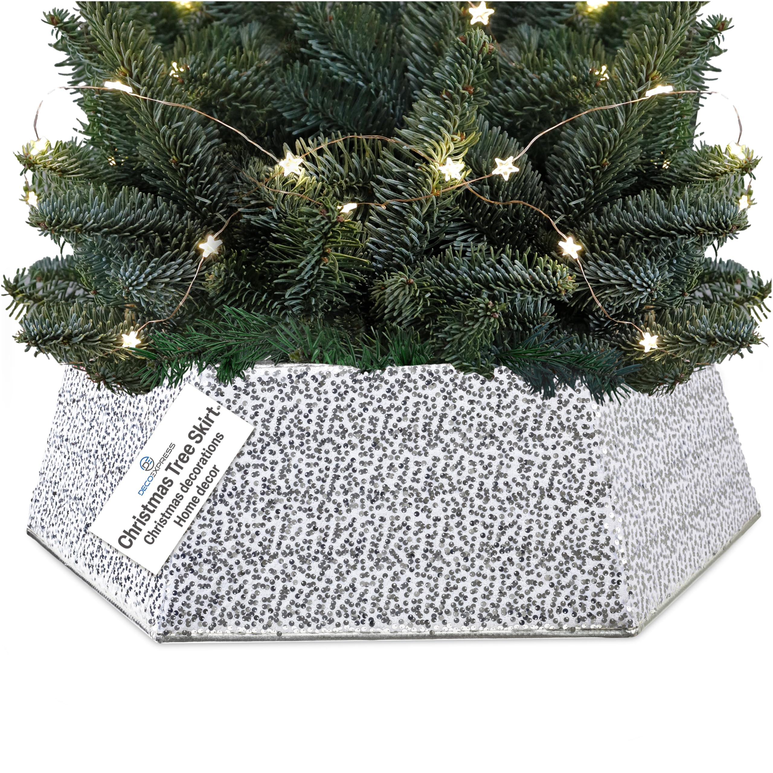 Deco Express Silver Sequin Christmas Tree Skirt, Sequin Tree Base Cover, Sparkly Collar For Christmas Decorations, Festive Decor For Xmas Party, 68 X 25Cm (Silver Sequin)