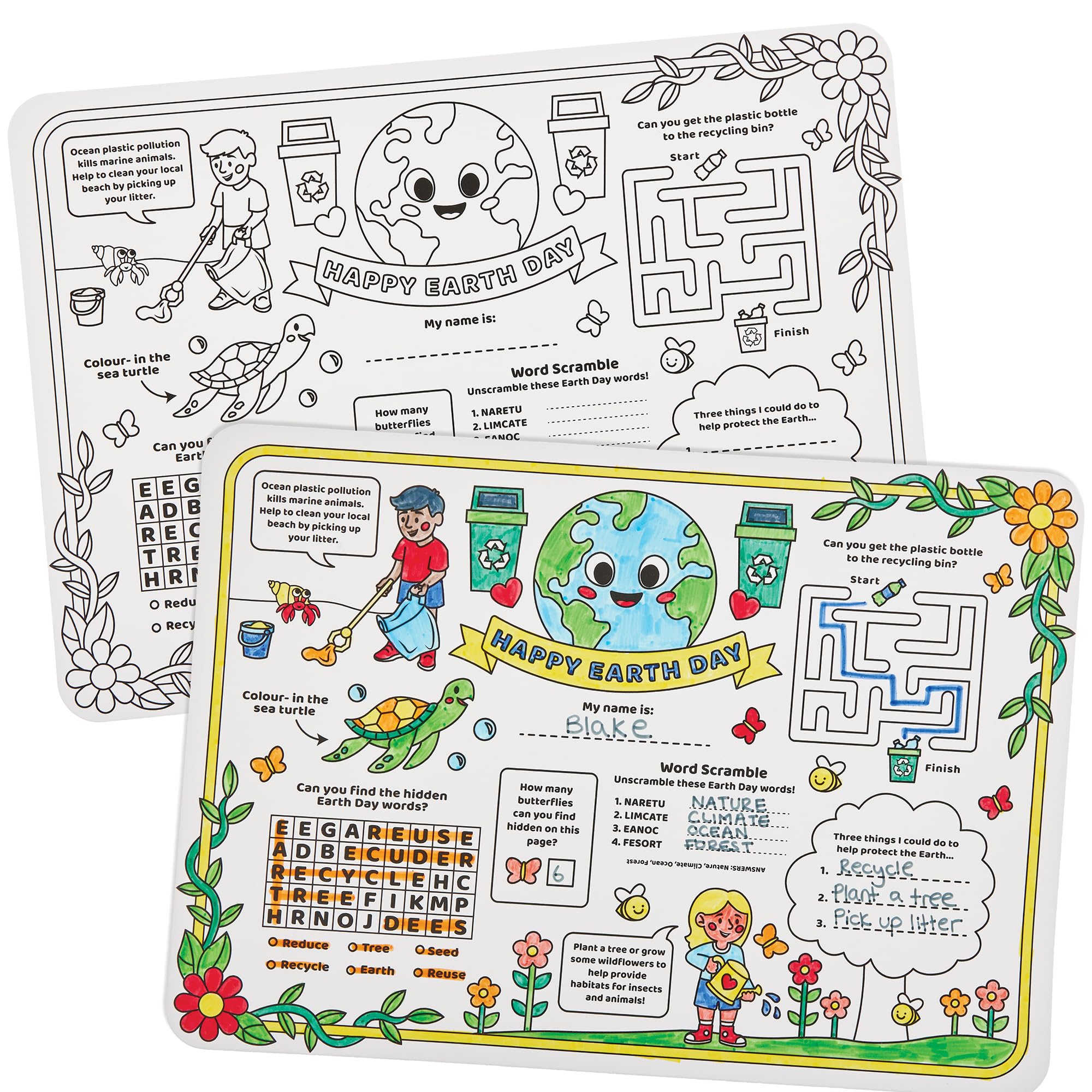 Baker Ross FN392 Earth Day Colour-in Activity Sheets - Pack of 6, Colouring for Kids, Activities for Kids