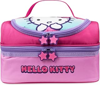 Get Trend Hello Kitty Kids Reusable Insulated Lunch Bag, Lightweight Cooler Bag, Dual Compartment with Handle, Fits Kids Lunch Box for School, Picnic, Kawaii Gifts for Girls (Pink Hello Kitty)