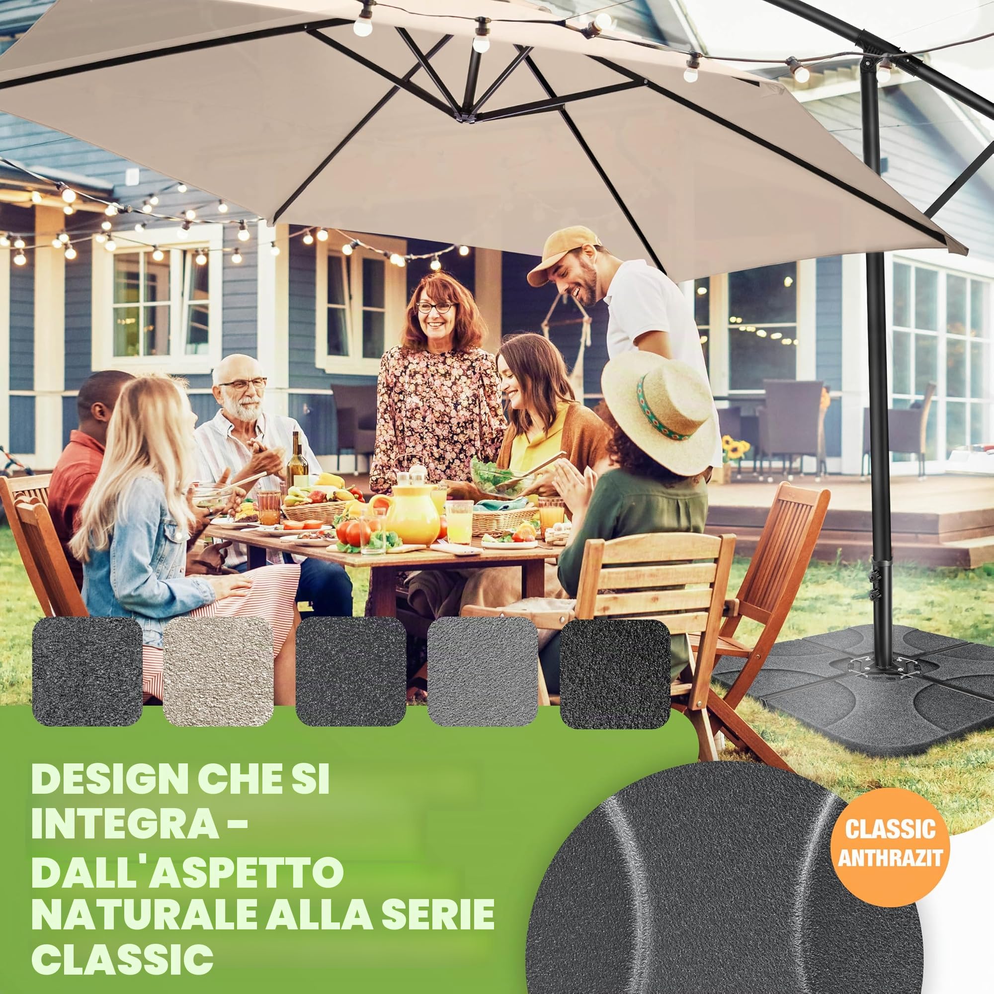 KESSER Supporto per ombrellone, 4 pezzi, peso ombrellone, per ombrellone a croce, 60 litri/80 kg, riempito con acqua o sabbia, con connettore in metallo, supporto per ombrellone in plastica,