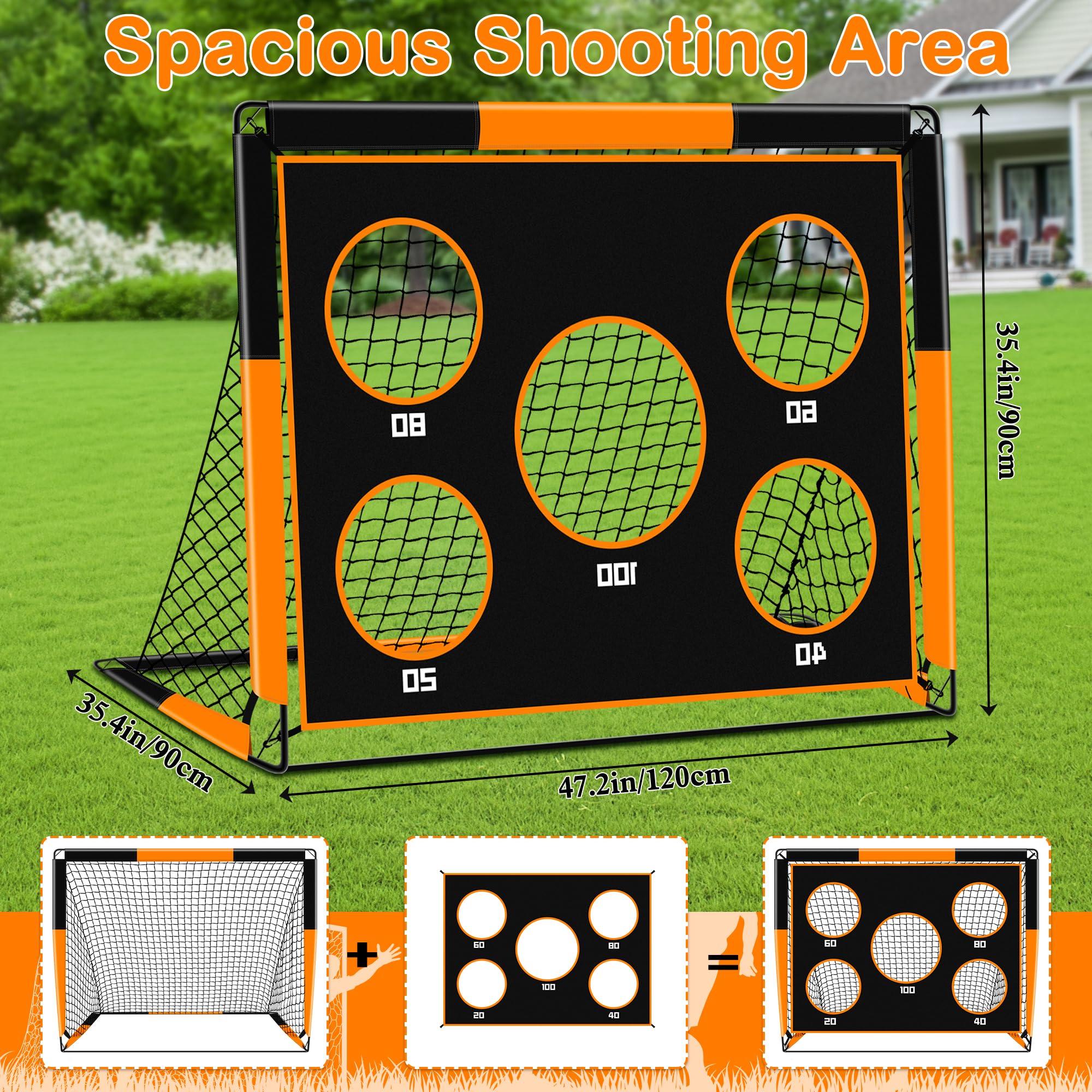 Gofady Porta da Calcio per Bambini, 2 in 1, Porte da Calcio Pop Up con 5 Sparare e Borsa per il Trasporto, Rete da Calcio per Giardino Interni ed Esterni(1.2M/1.5M)