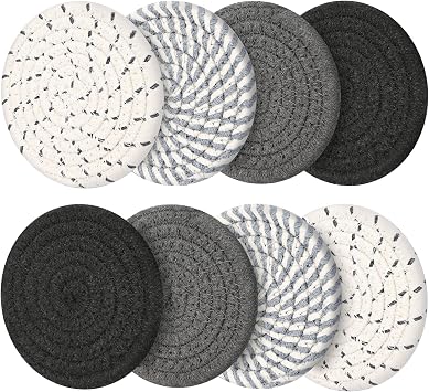 Coasters Set of 8, Absorbent Coasters for Drinks, Living Room Decor, Coffee Table Decor, Bar Accessories for The Home Bar Set Grey Without Holder