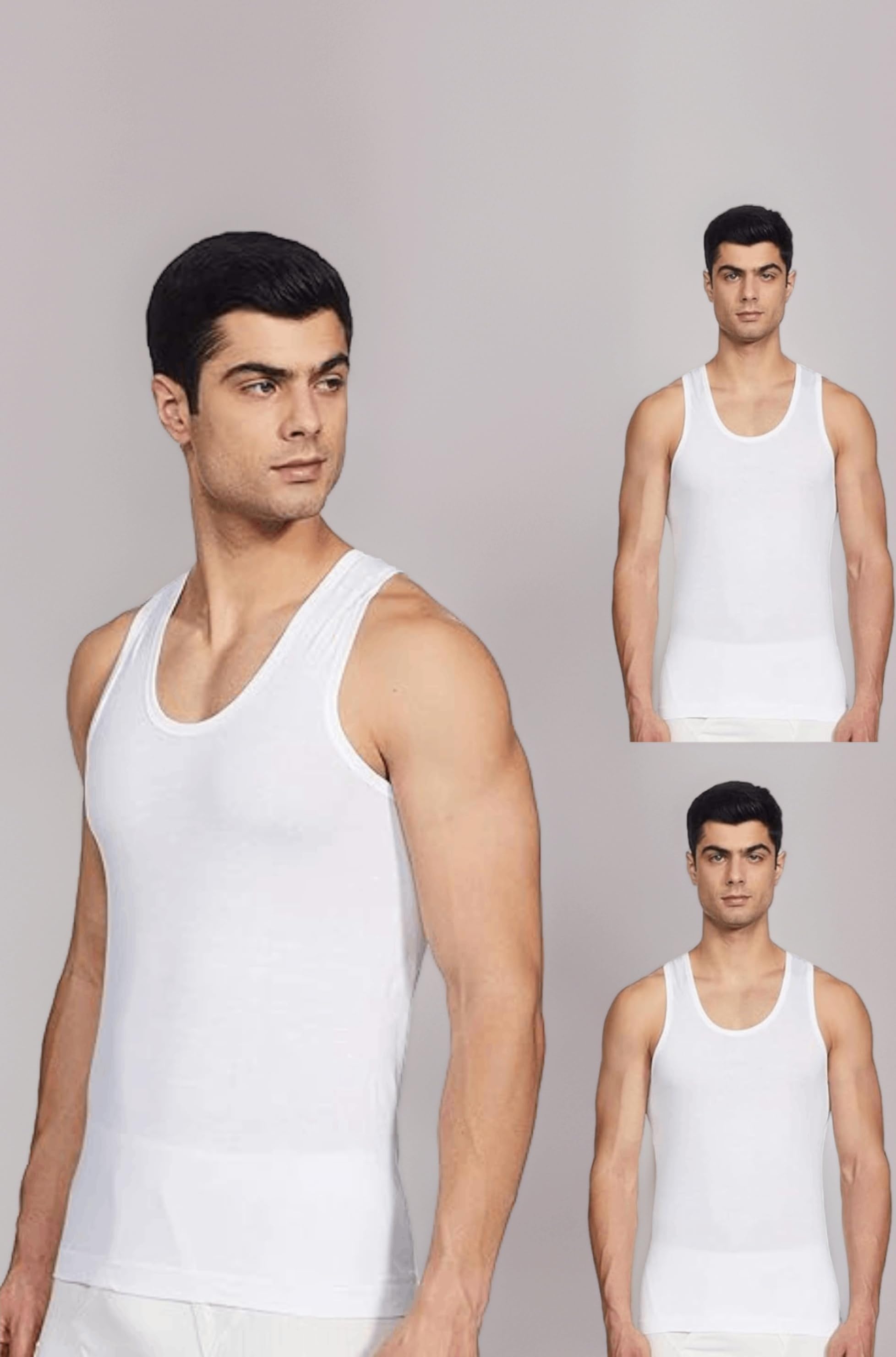 Sleeveless Vest for Men, 100% Cotton Material, Round Neck, Pack of 3