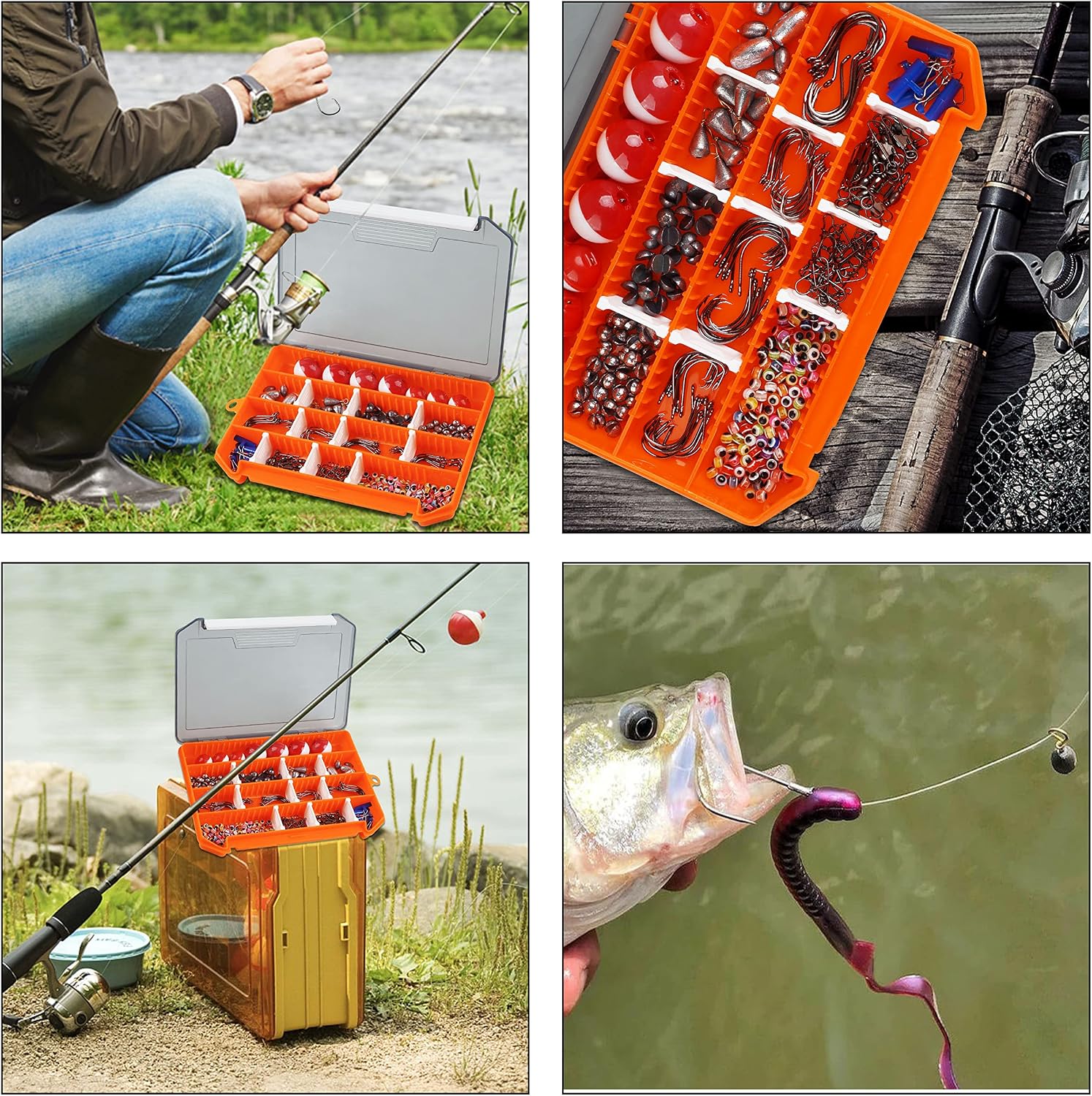 Fishing Accessories Kit - 258pc Tackle Box with Hooks, Bobbers, Weights & Swivels for Bass, Crappie & More