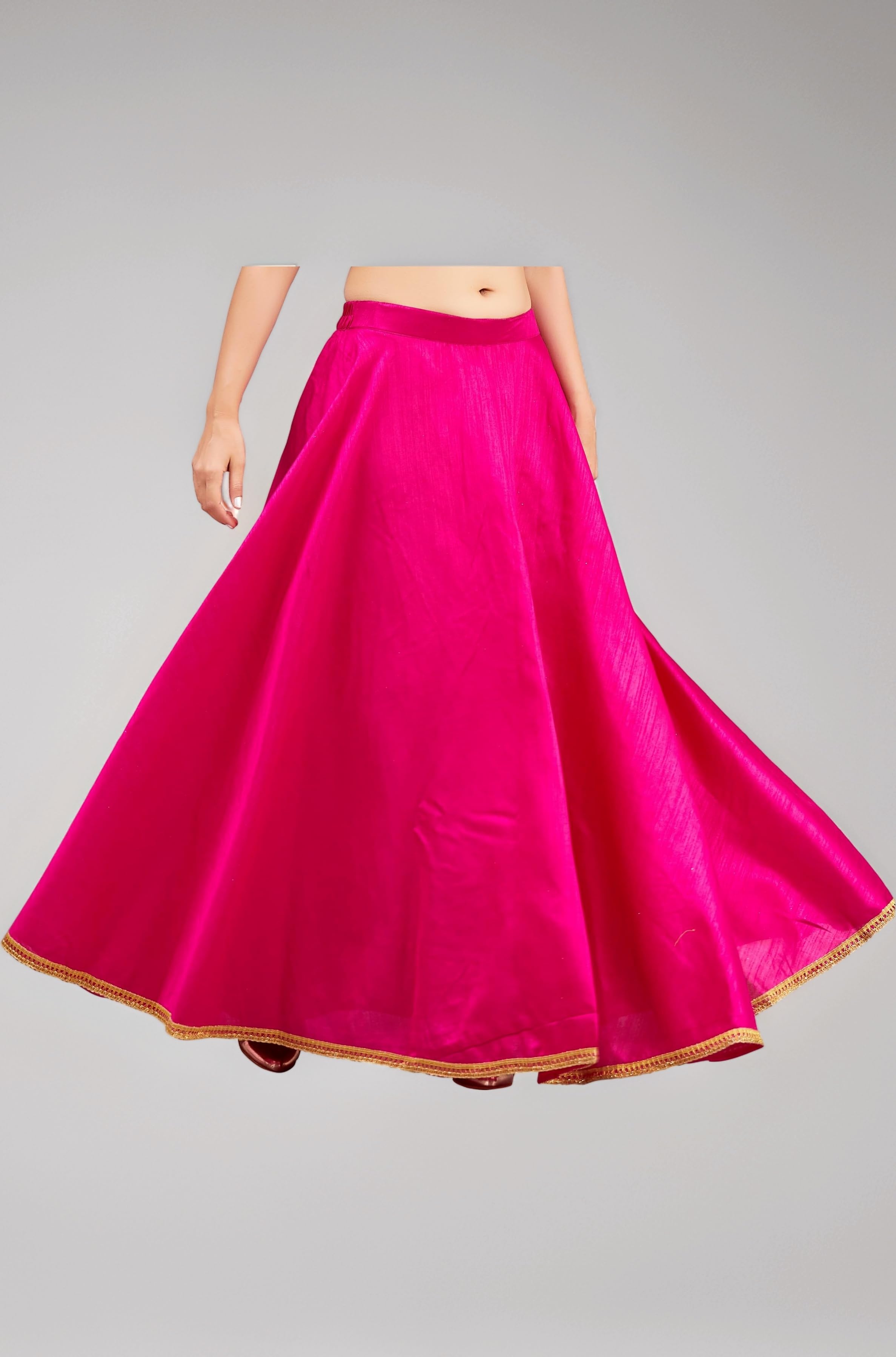 Women's Poly Silk Skirt/Lehenga With 8 Meters Maxi Flare (Double Ghera)